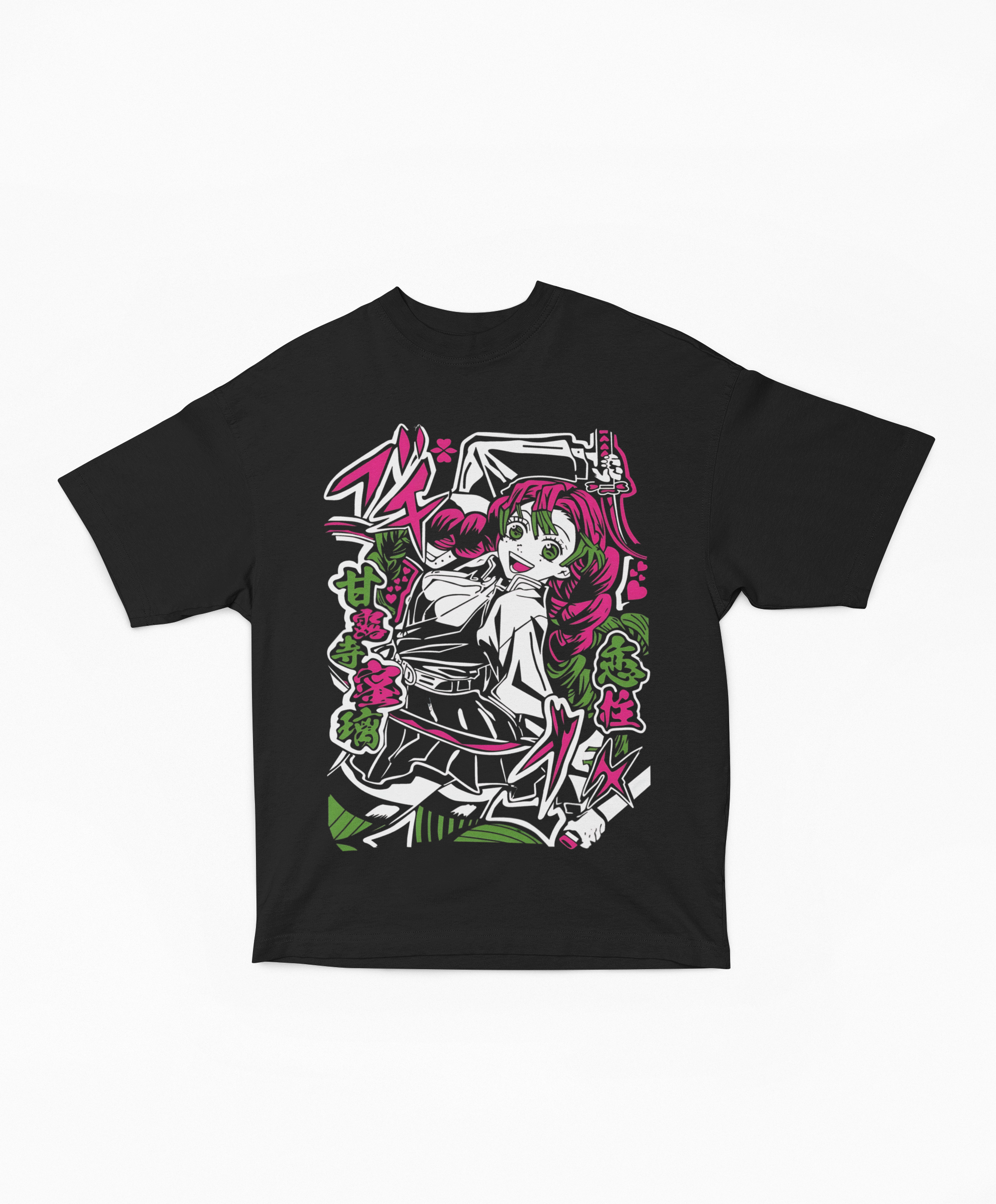 Playera Oversize Oscura Mitsuri Kanroji Hashira del Amor | Diseño Gráfico Pop Art Neón