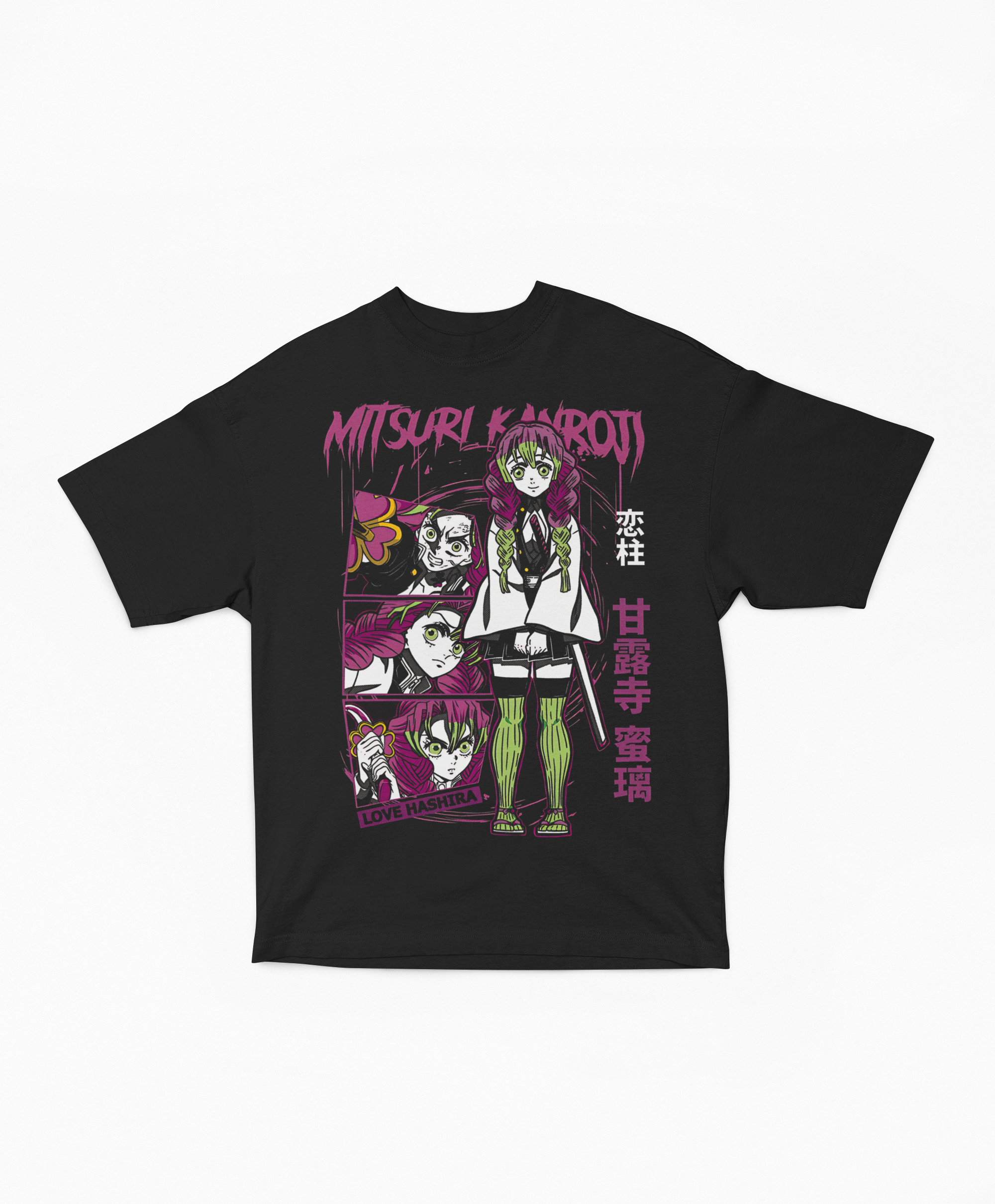 Playera Oversize Oscura Mitsuri Kanroji Hashira del Amor | Diseño Gráfico Viñetas Manga