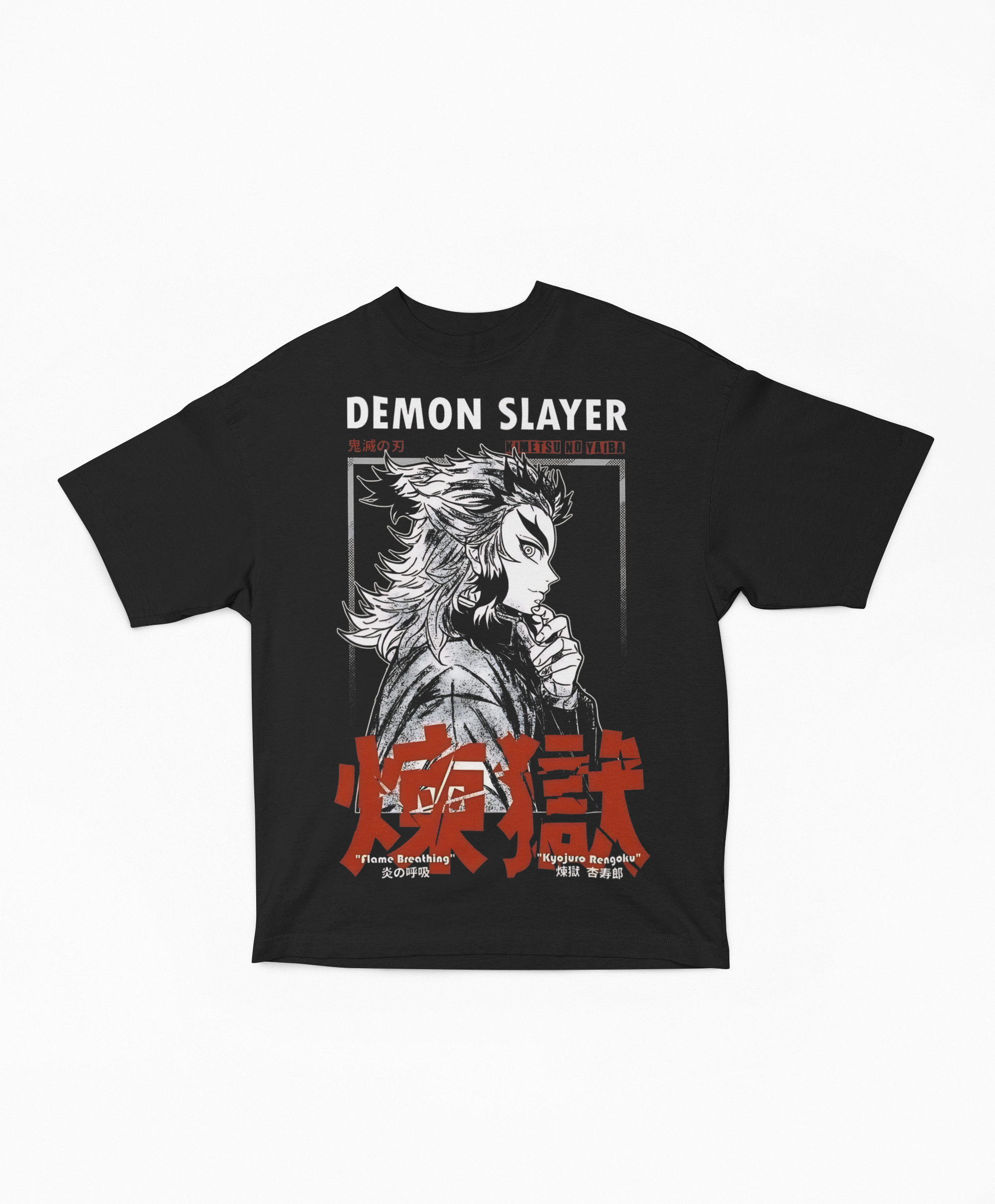 Playera Oversize Oscura Kyojuro Rengoku Hashira Llama | Diseño Gráfico Japonés Alto Contraste
