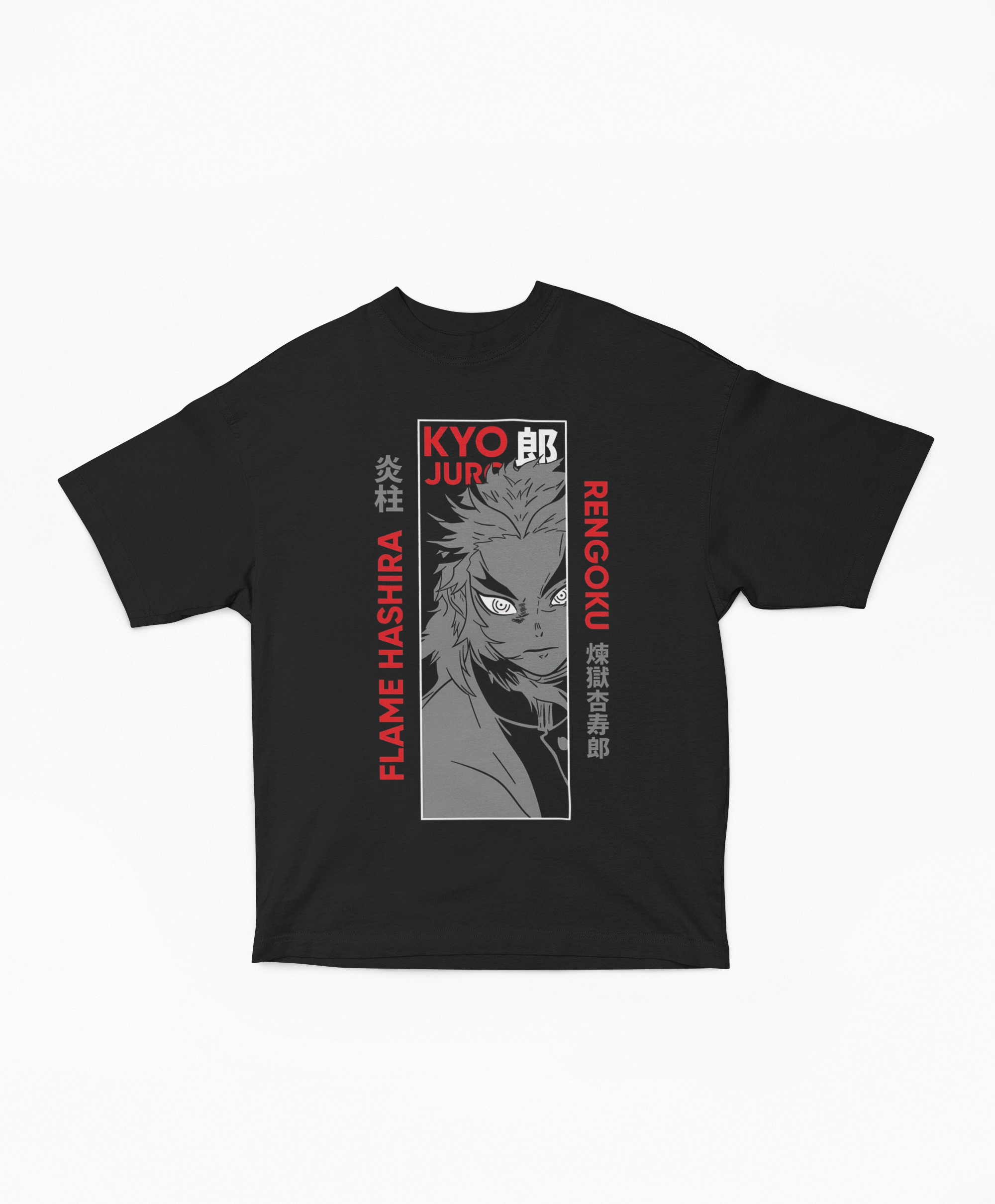 Playera Oversize Oscura Kyojuro Rengoku Retrato Modular | Diseño Gráfico Japonés Grunge