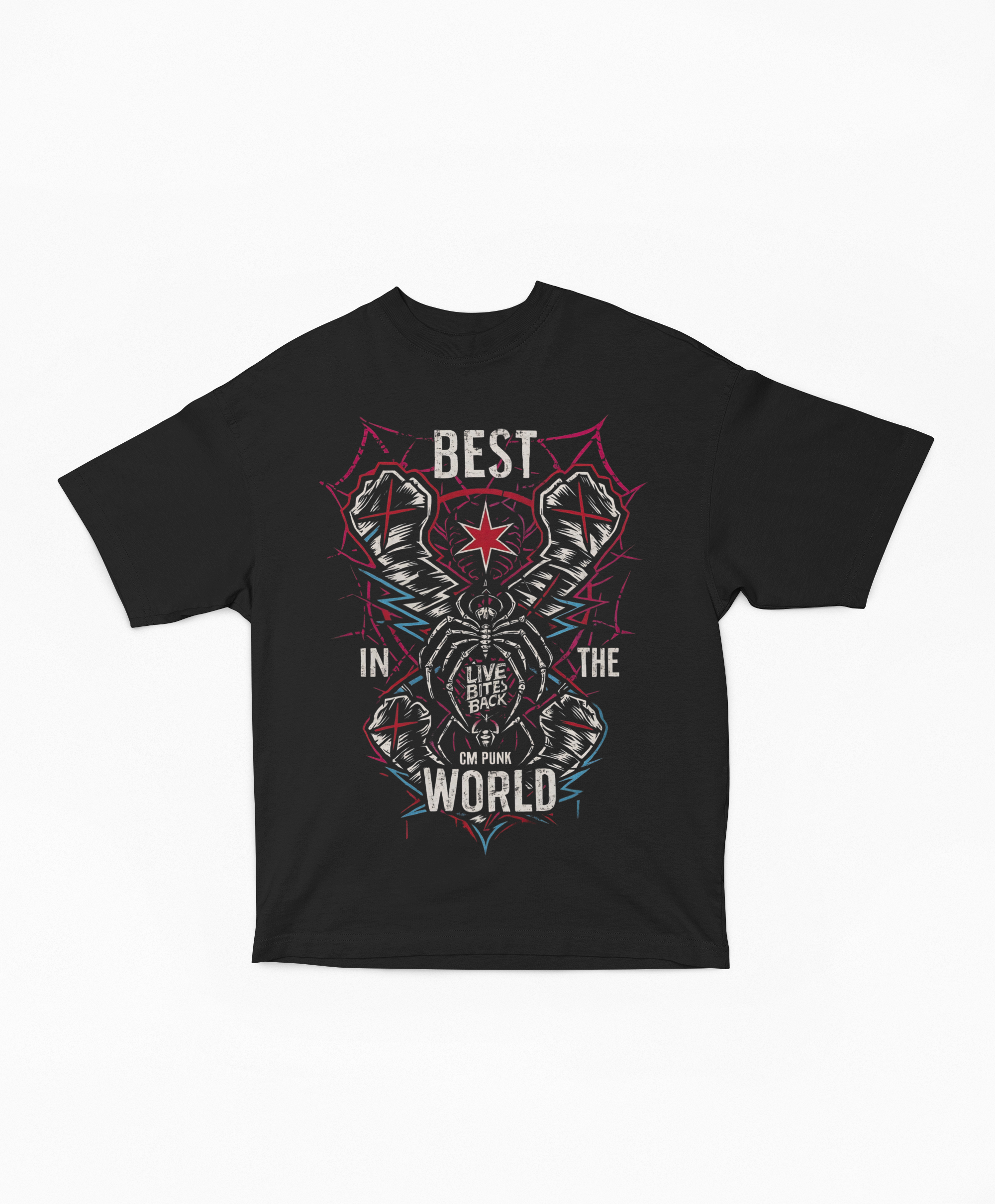Playera Oversize Negra CM Punk Araña Best in the World | Diseño Gráfico Lucha Libre