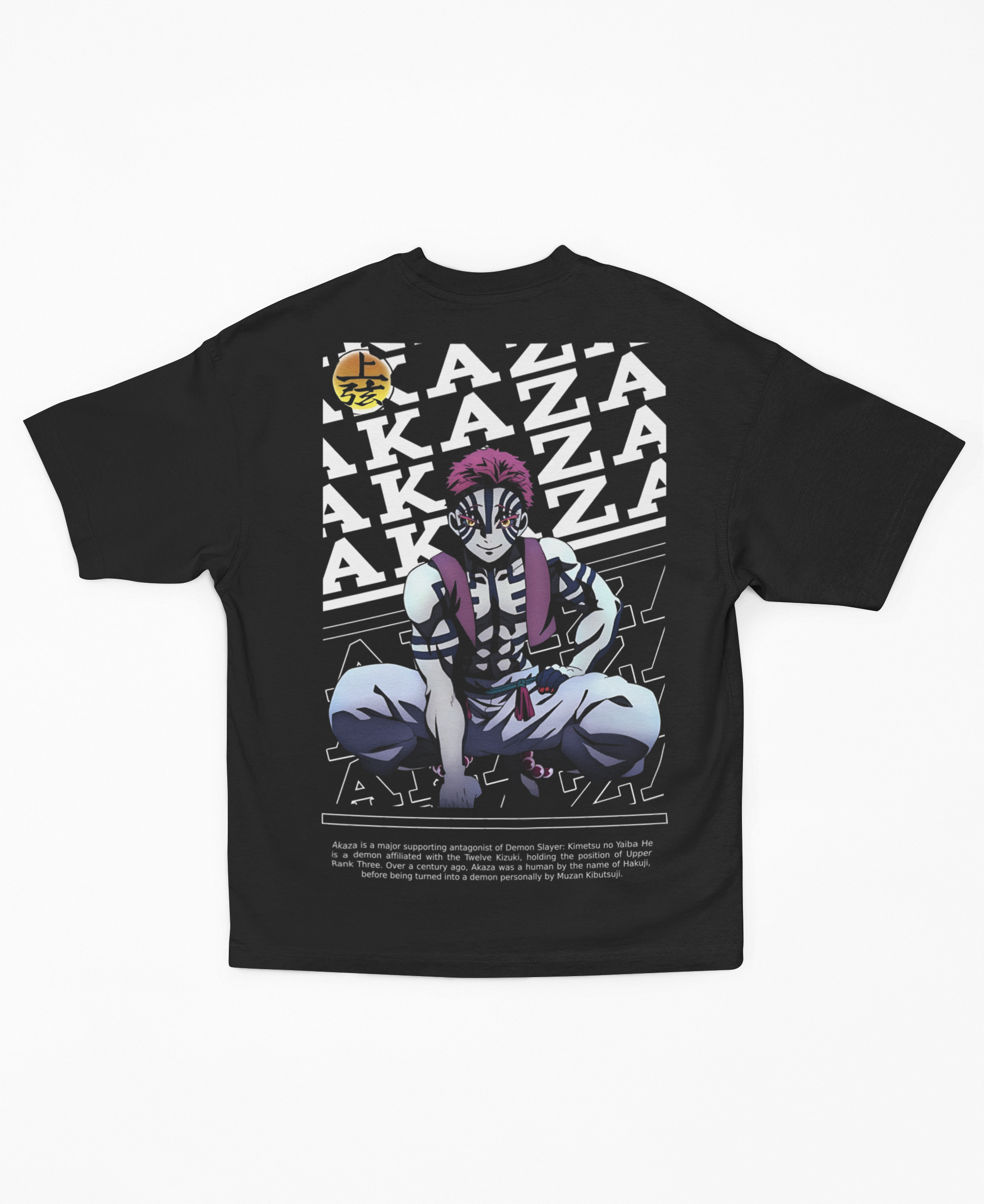 Playera Oversize Oscura Akaza Demonio Superior Backprint | Diseño Gráfico Múltiple Texto