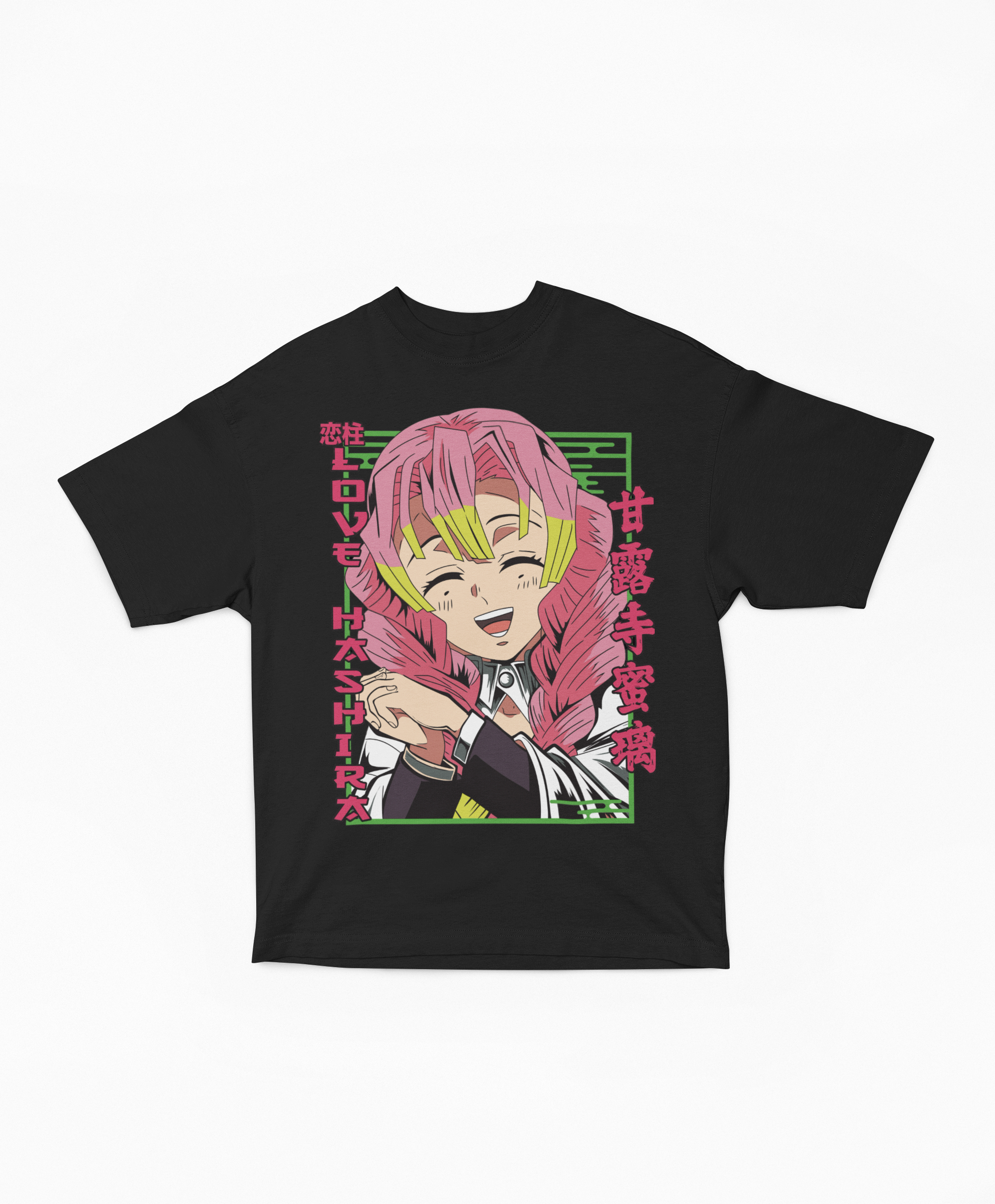 Playera Oversize Oscura Mitsuri Kanroji Sonrisa Radiante | Diseño Gráfico Pop Japonés