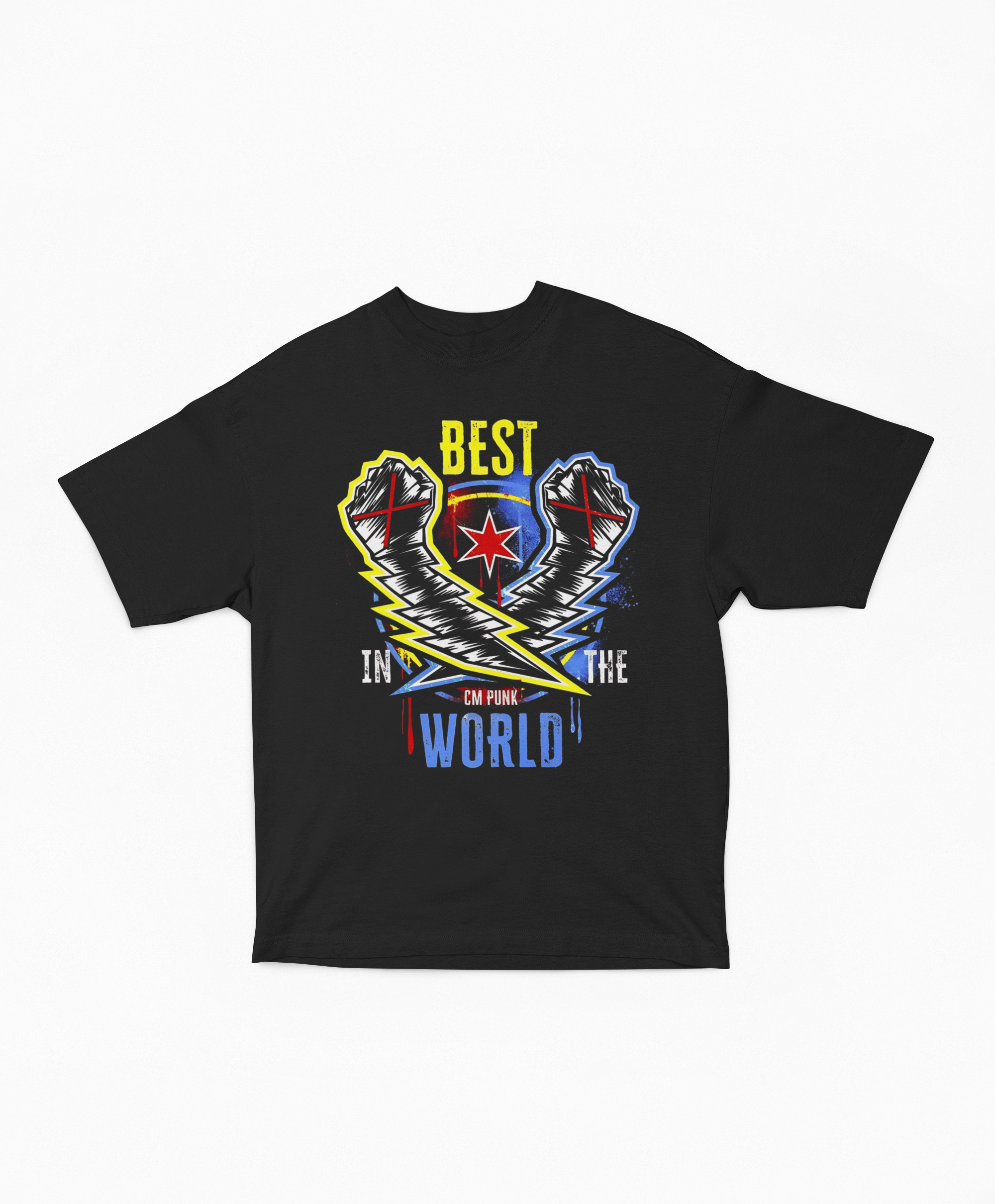 Playera Oversize Negra CM Punk Best in the World | Diseño Retro Cómic Lucha Libre