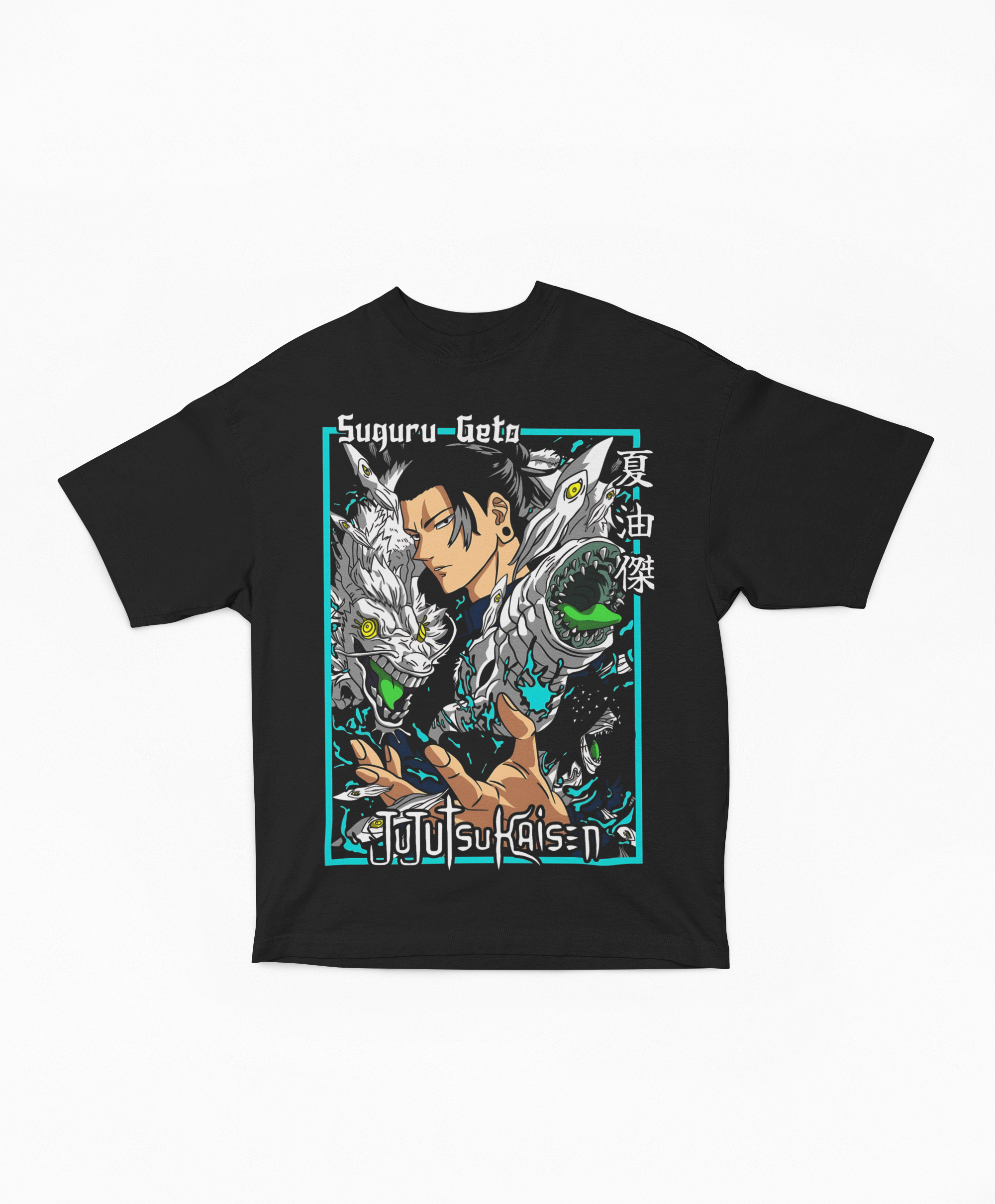 Playera Oversize Negra Suguru Geto | Manipulación Acuática Neón JJK