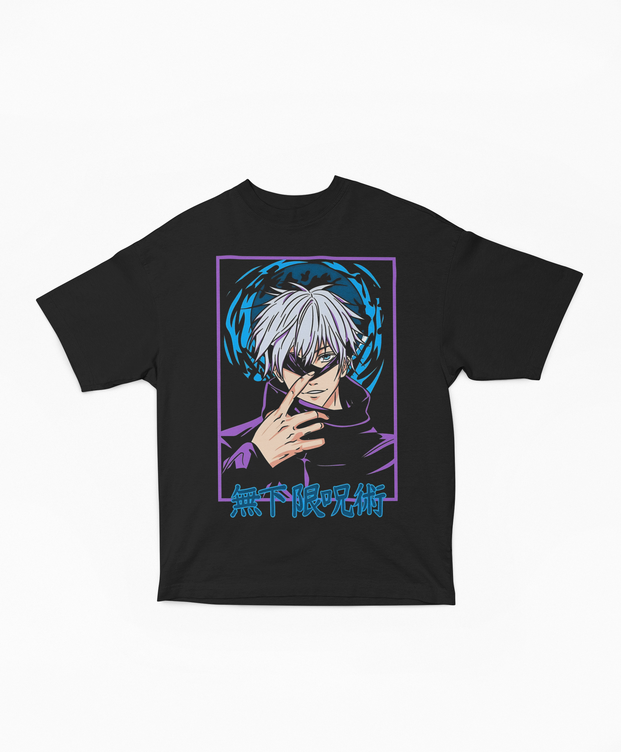 Playera Oversize Negra Gojo Satoru | Dominio Neón Púrpura JJK