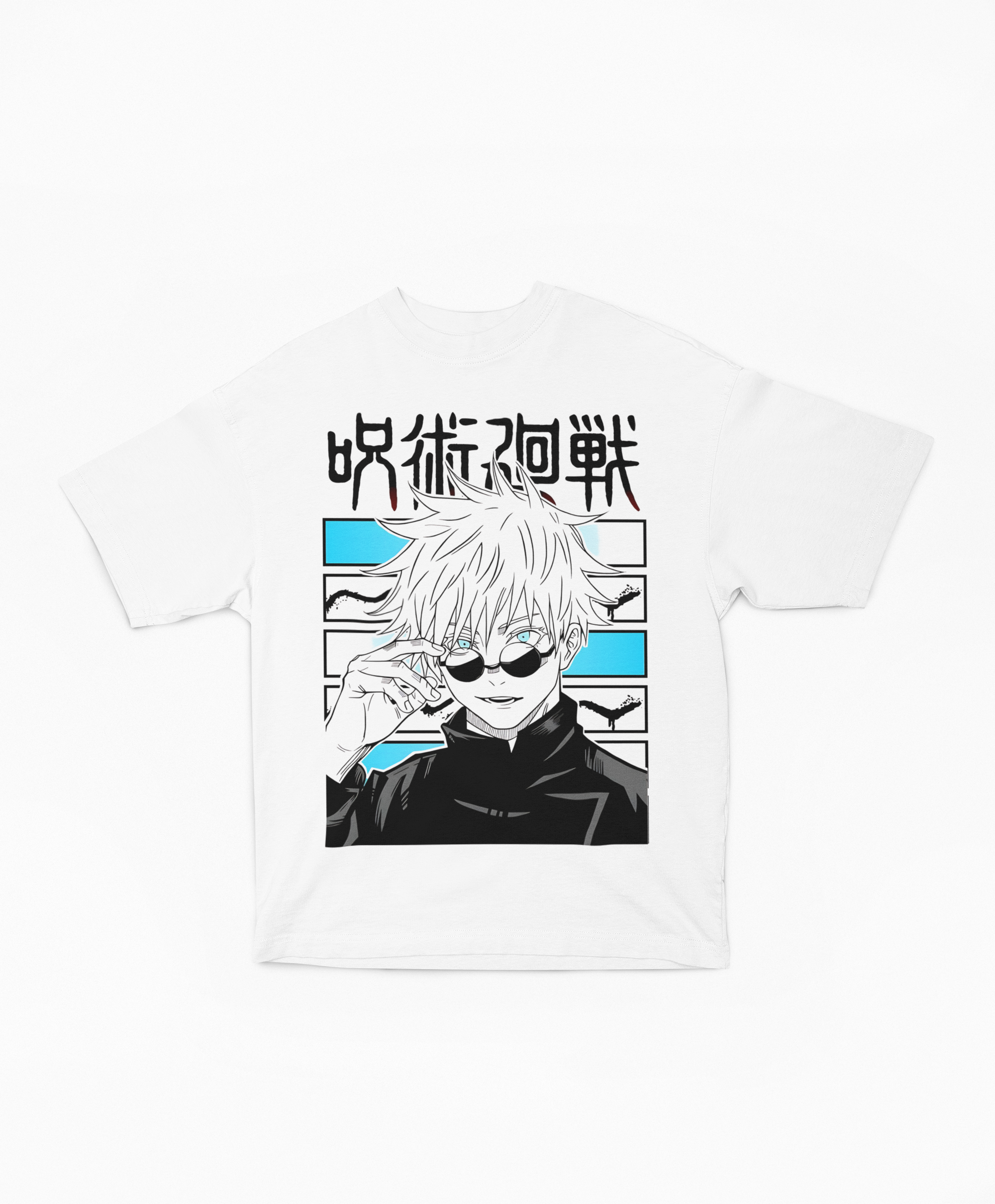 Playera Oversize Blanca Gojo Satoru | Six Eyes Blue Minimalista JJK