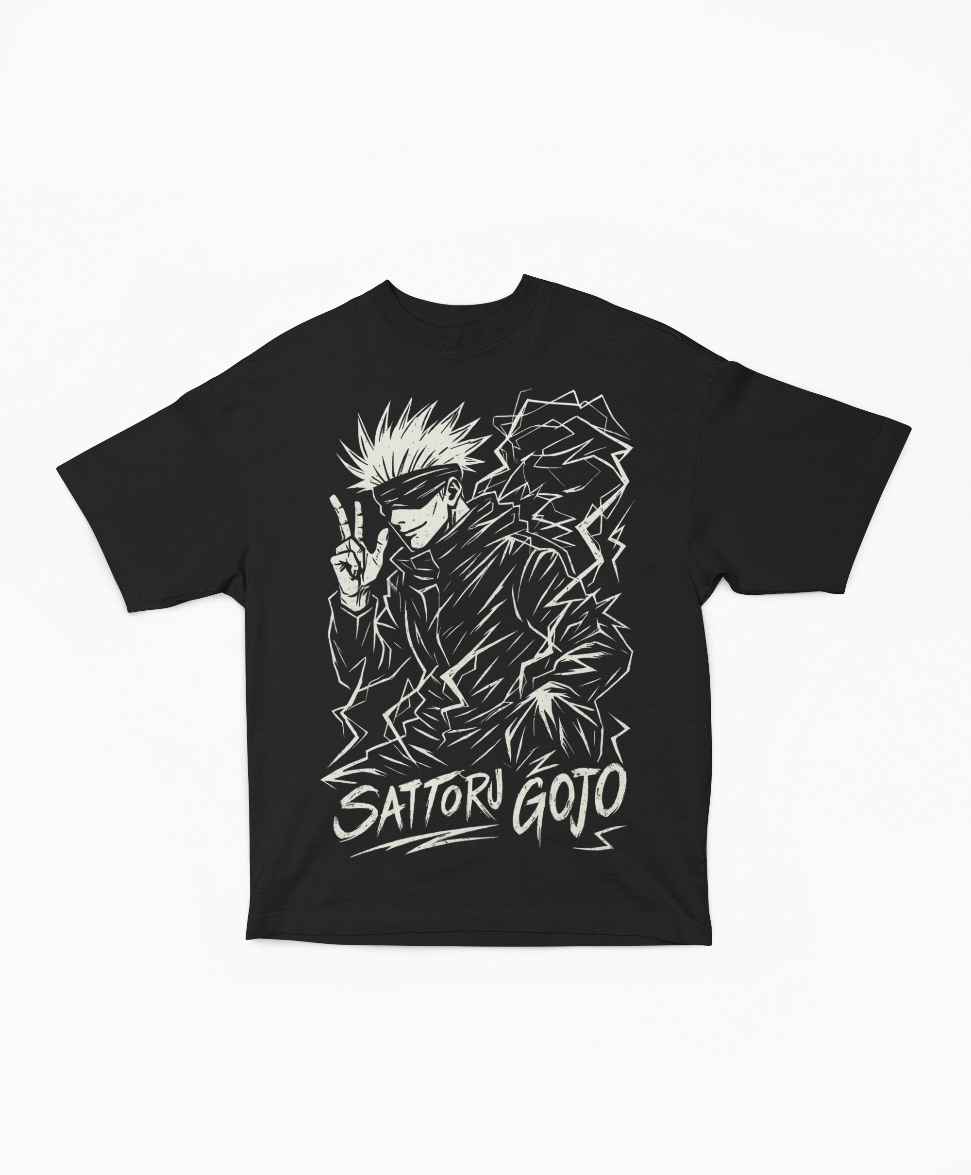 Playera Oversize Negra Gojo Satoru | Sketch Paz y Poder JJK