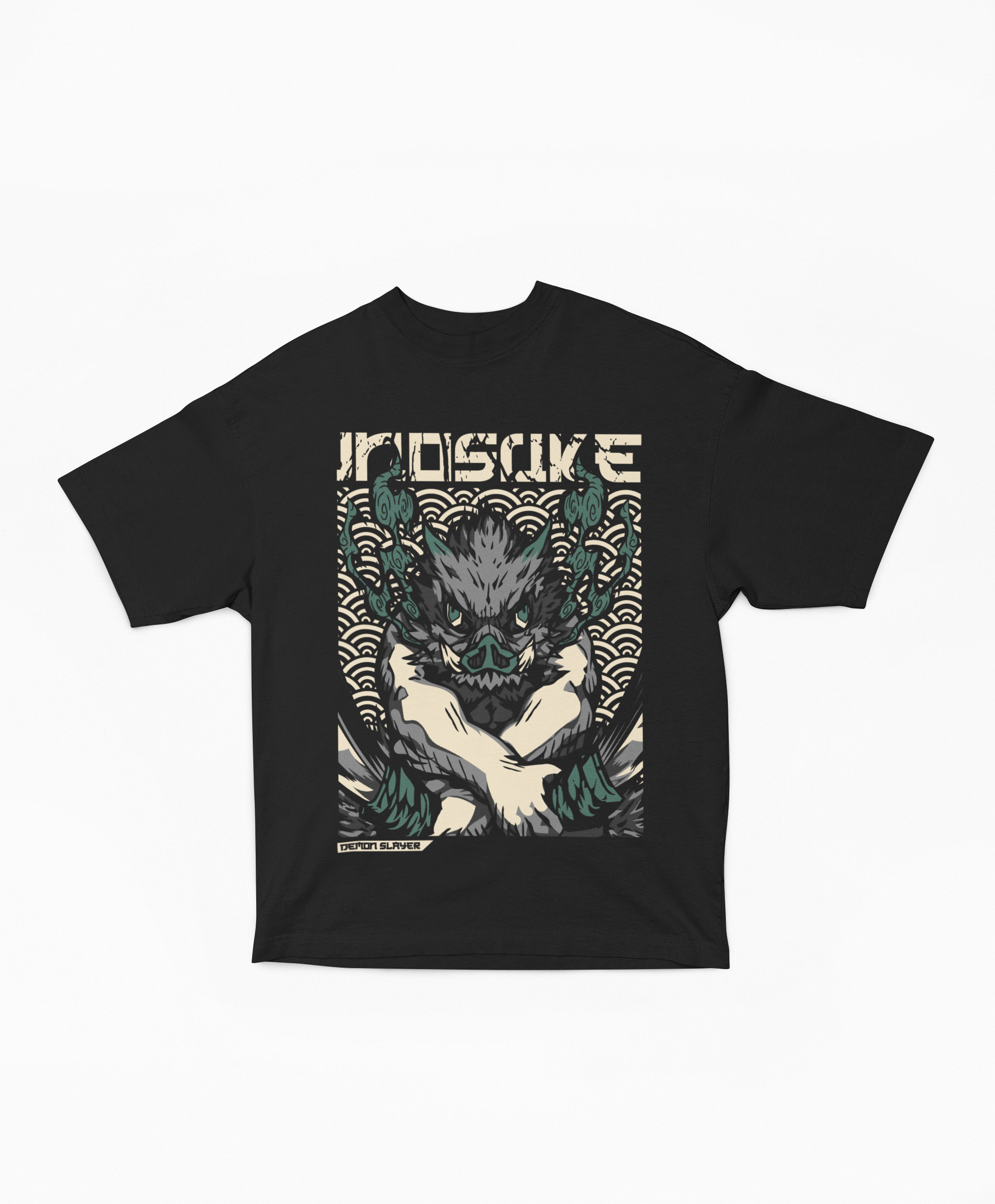 Playera Oversize Oscura Inosuke Hashibira Combate | Diseño Gráfico Japonés Ondas