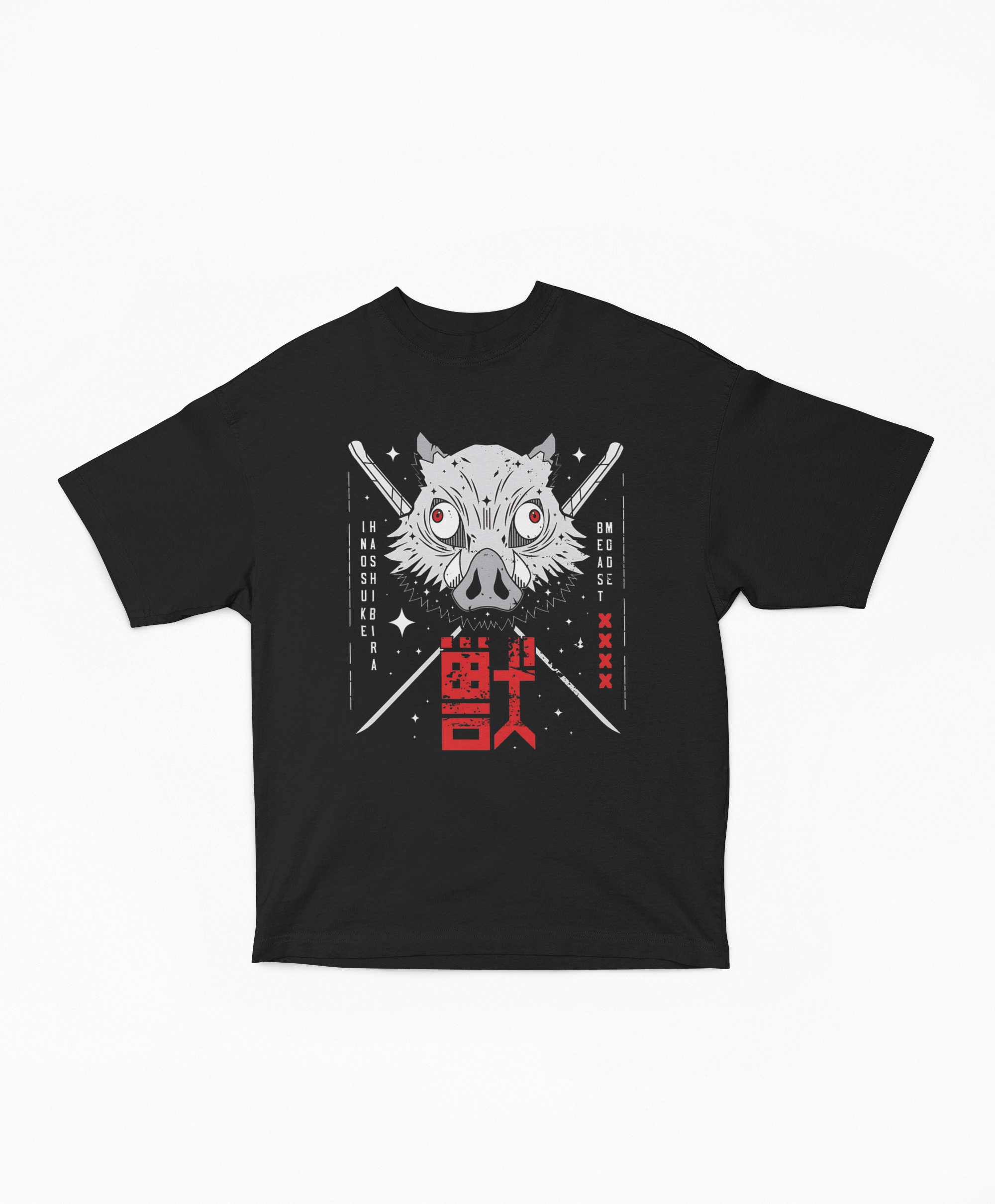 Playera Oversize Oscura Inosuke Hashibira Espadas Cruzadas | Diseño Gráfico Japonés