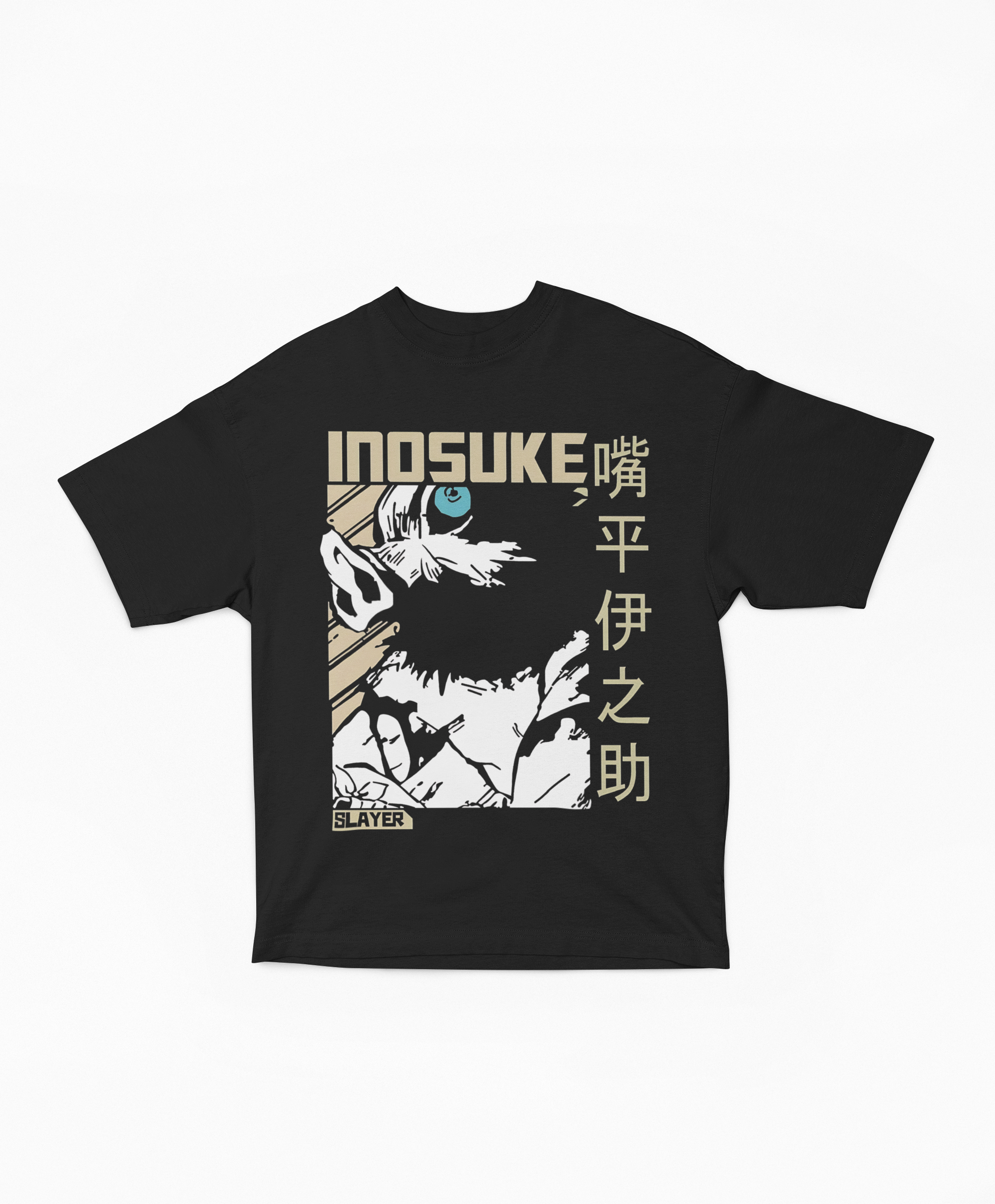 Playera Oversize Oscura Inosuke Hashibira Retrato Lateral | Diseño Gráfico Minimalista Japonés