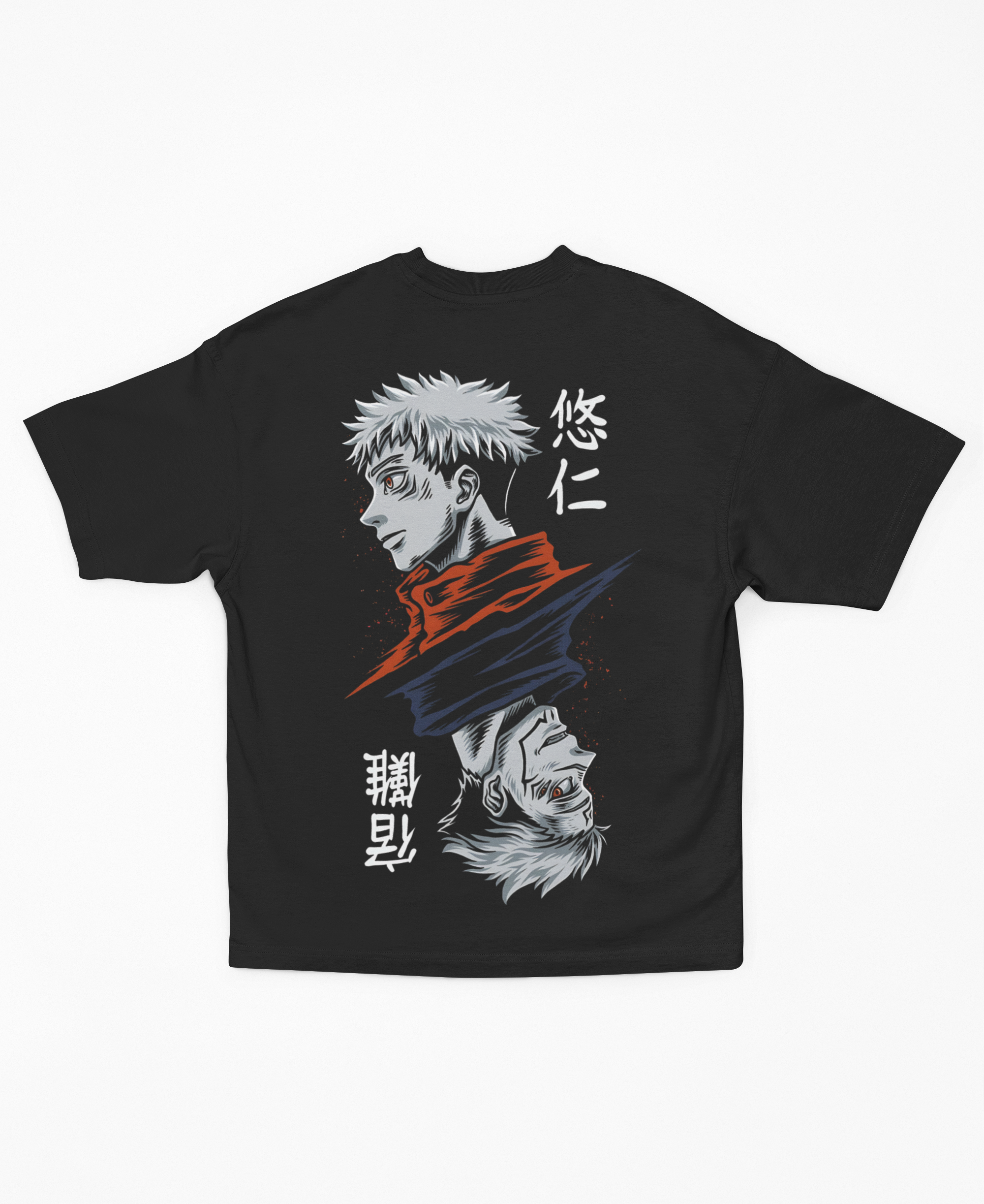 Playera Oversize Negra Yuji Itadori | Dualidad Retrato Invertido Neón JJK