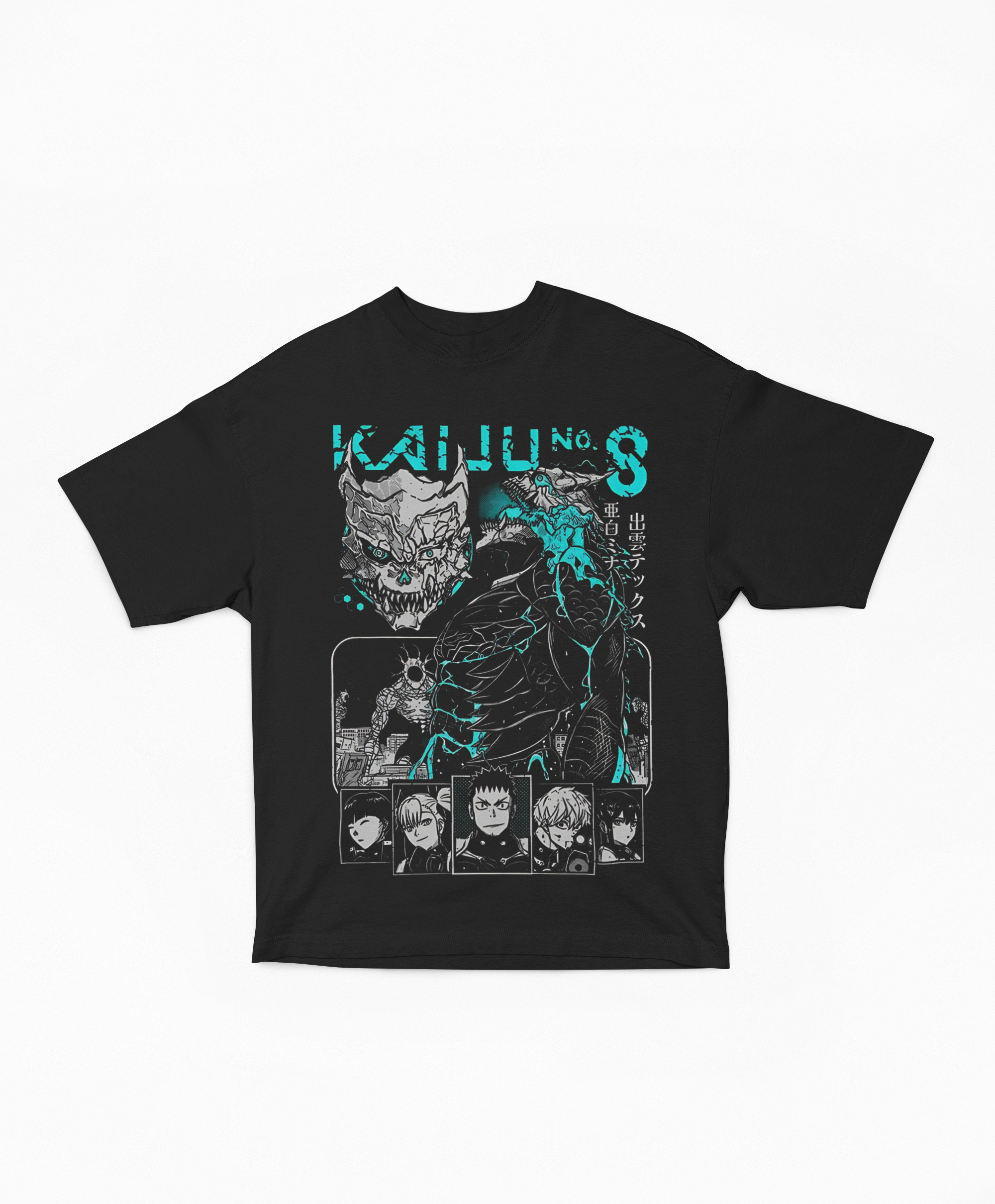 Playera Oversize Kaiju No. 8 y Miembros del Escuadrón | Diseño Gráfico Estilo Panel de Manga Batalla