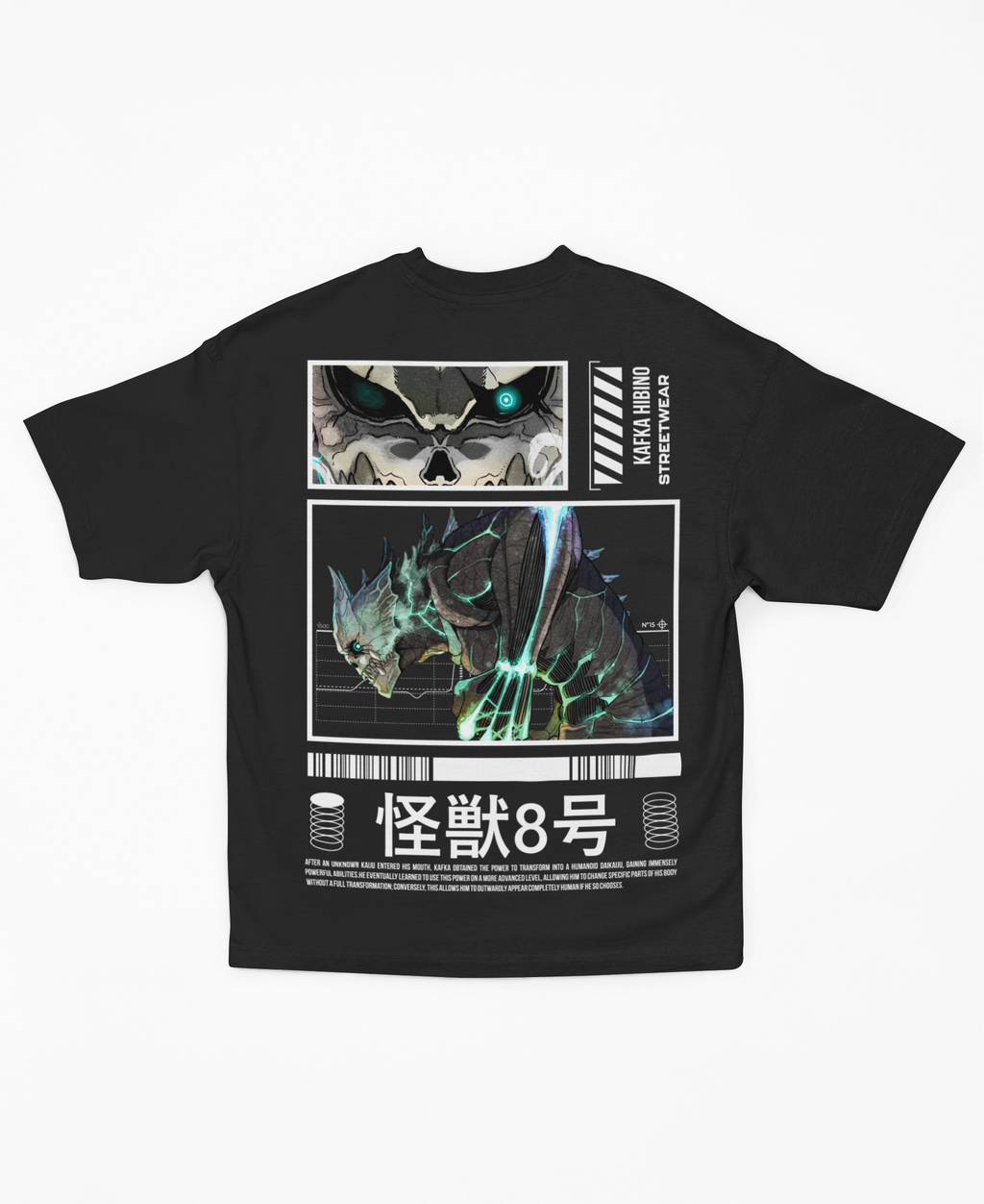 Playera Oversize Reversa Kaiju No. 8 Diseño Técnico | Retratos Modulares Kafka Hibino Streetwear