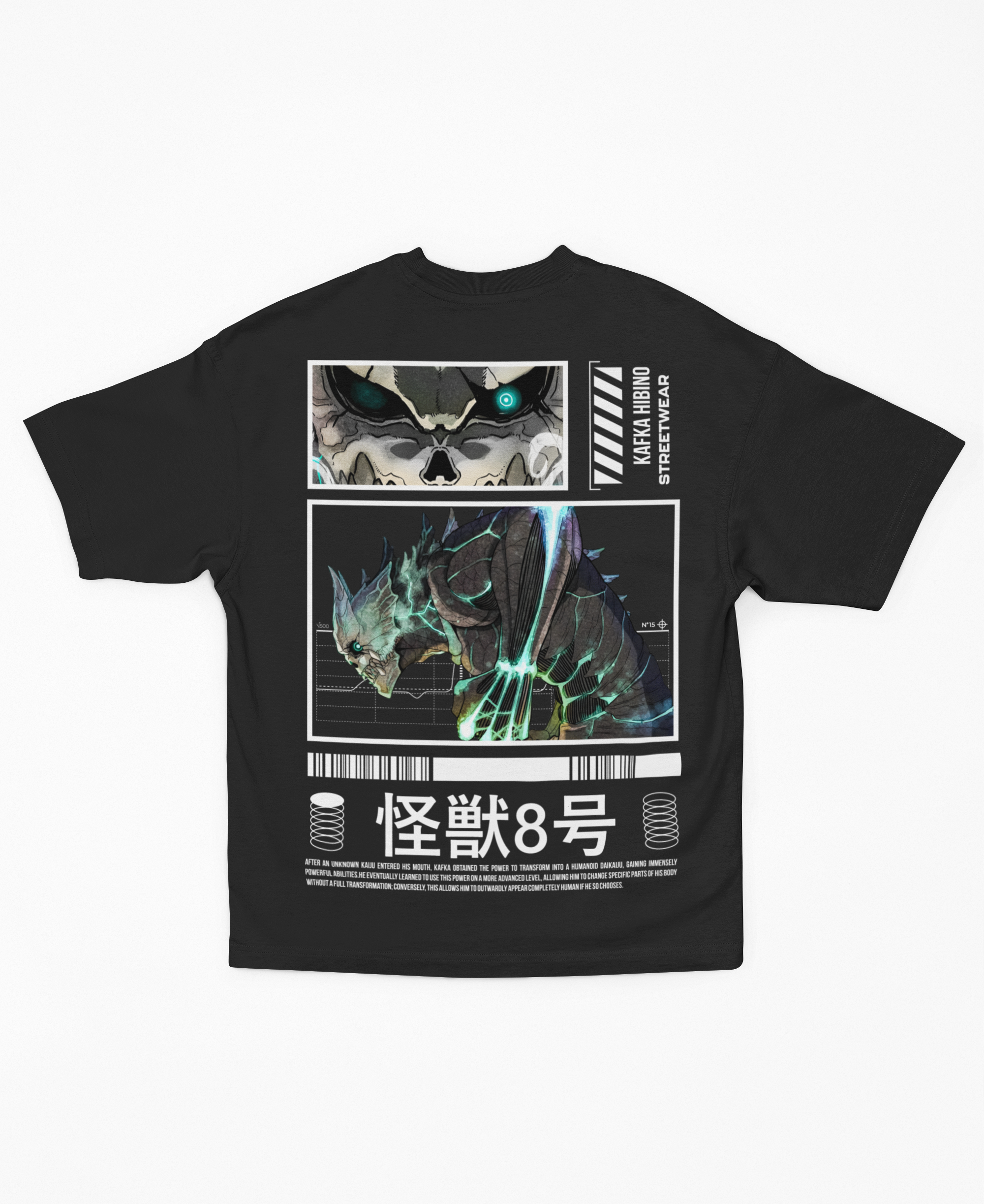 Playera Oversize Reversa Kaiju No. 8 Diseño Técnico | Retratos Modulares Kafka Hibino Streetwear