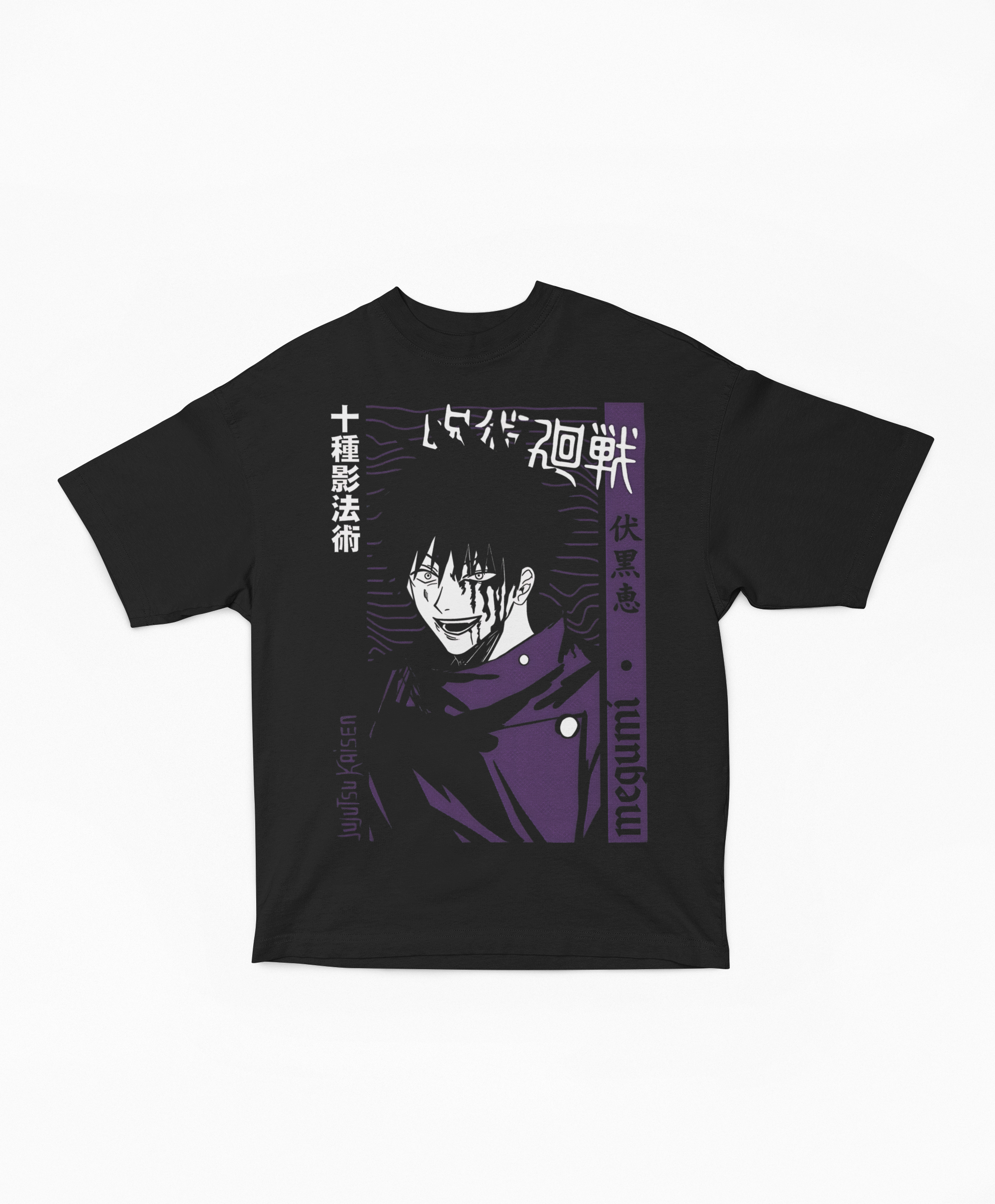 Playera Oversize Negra Megumi | Retrato Púrpura Diez Sombras JJK