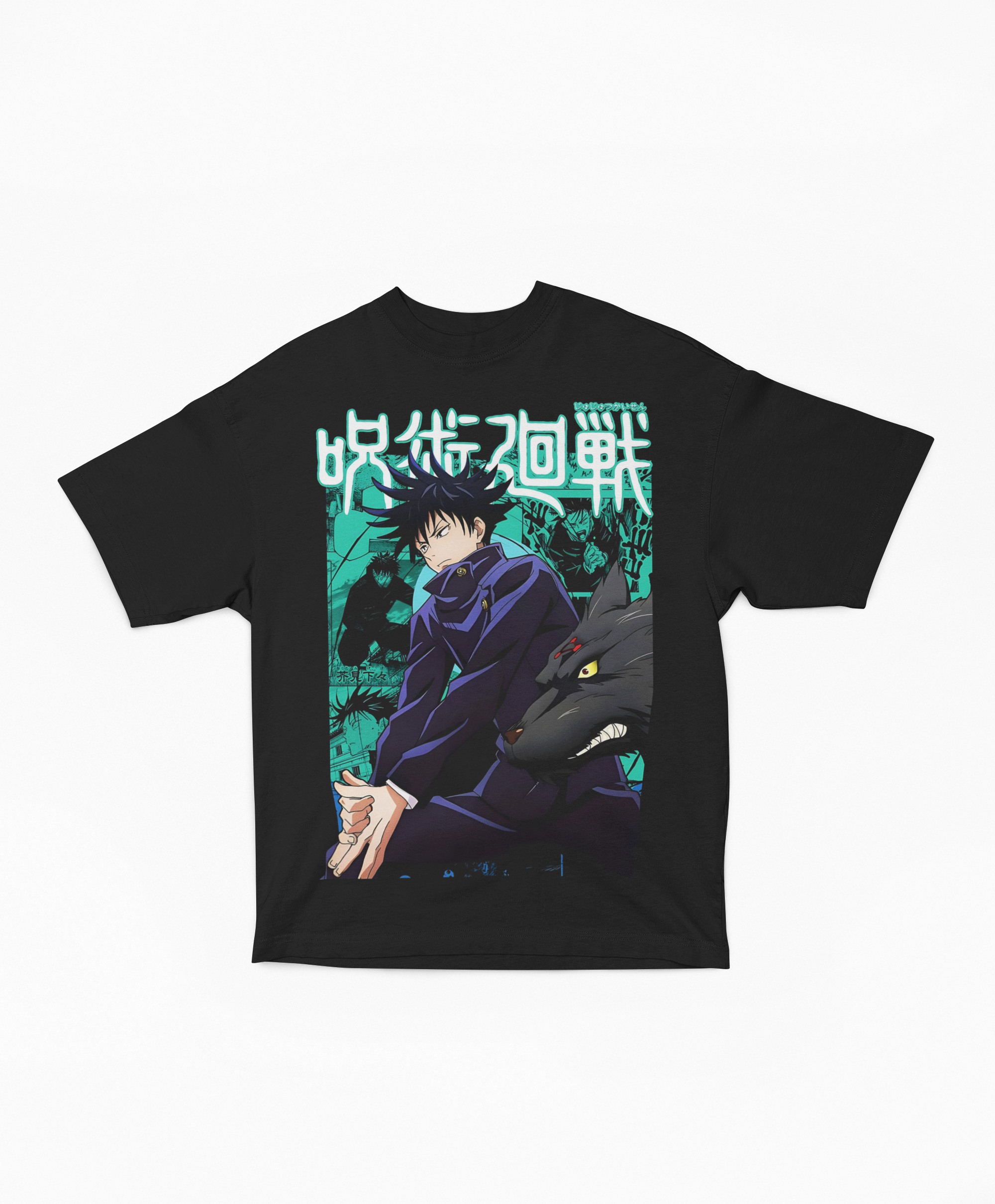 Playera Oversize Negra Megumi Fushiguro | Lobo Divino Neón JJK