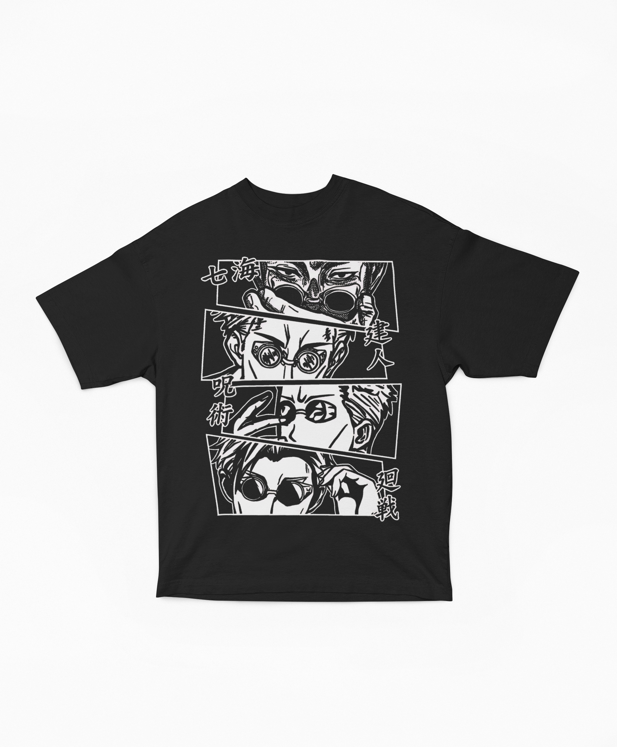 Playera Oversize Negra Kento Nanami | Paneles Manga Minimalista JJK