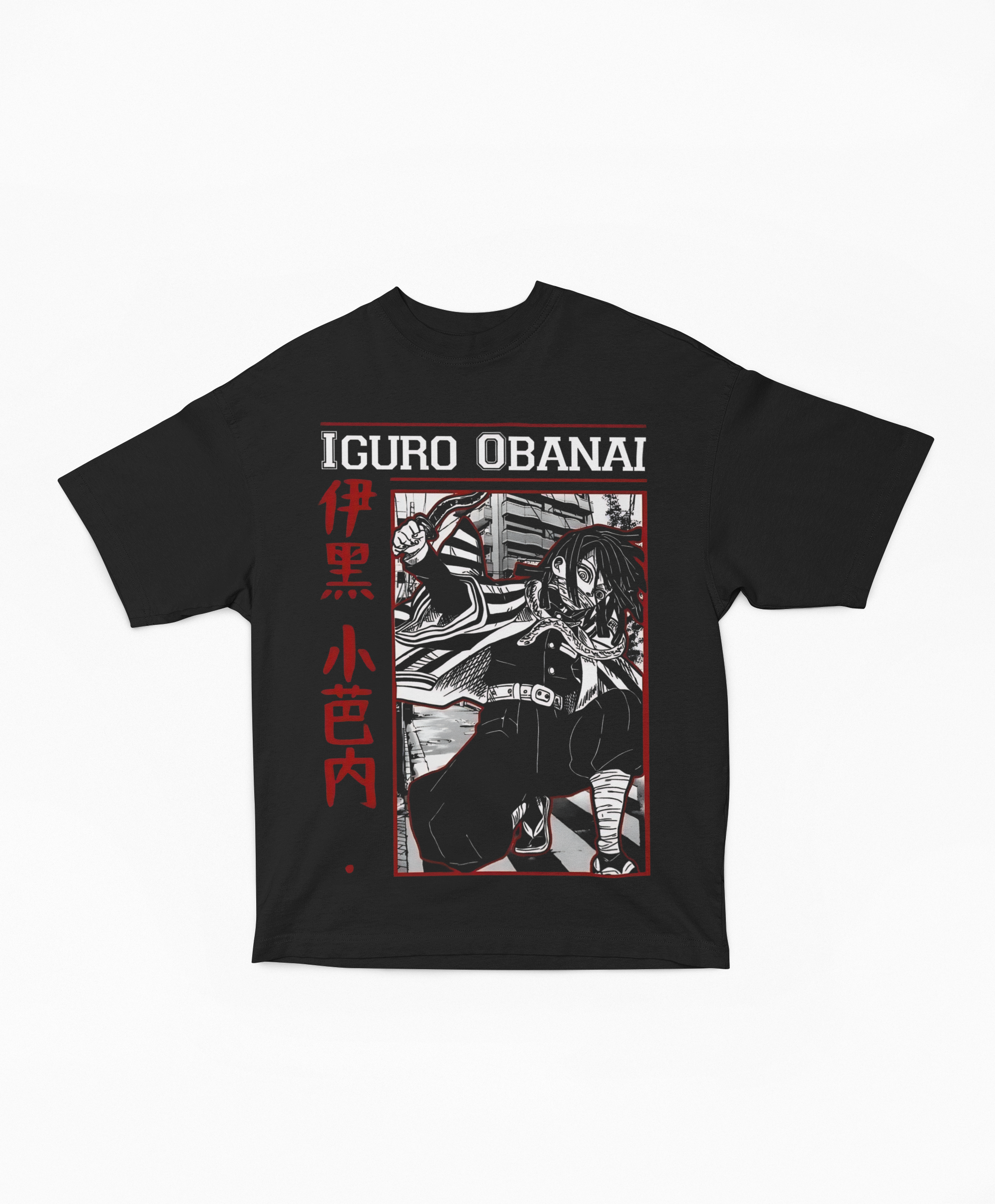 Playera Oversize Oscura Obanai Iguro Hashira Serpiente | Diseño Gráfico Japonés Monocromático