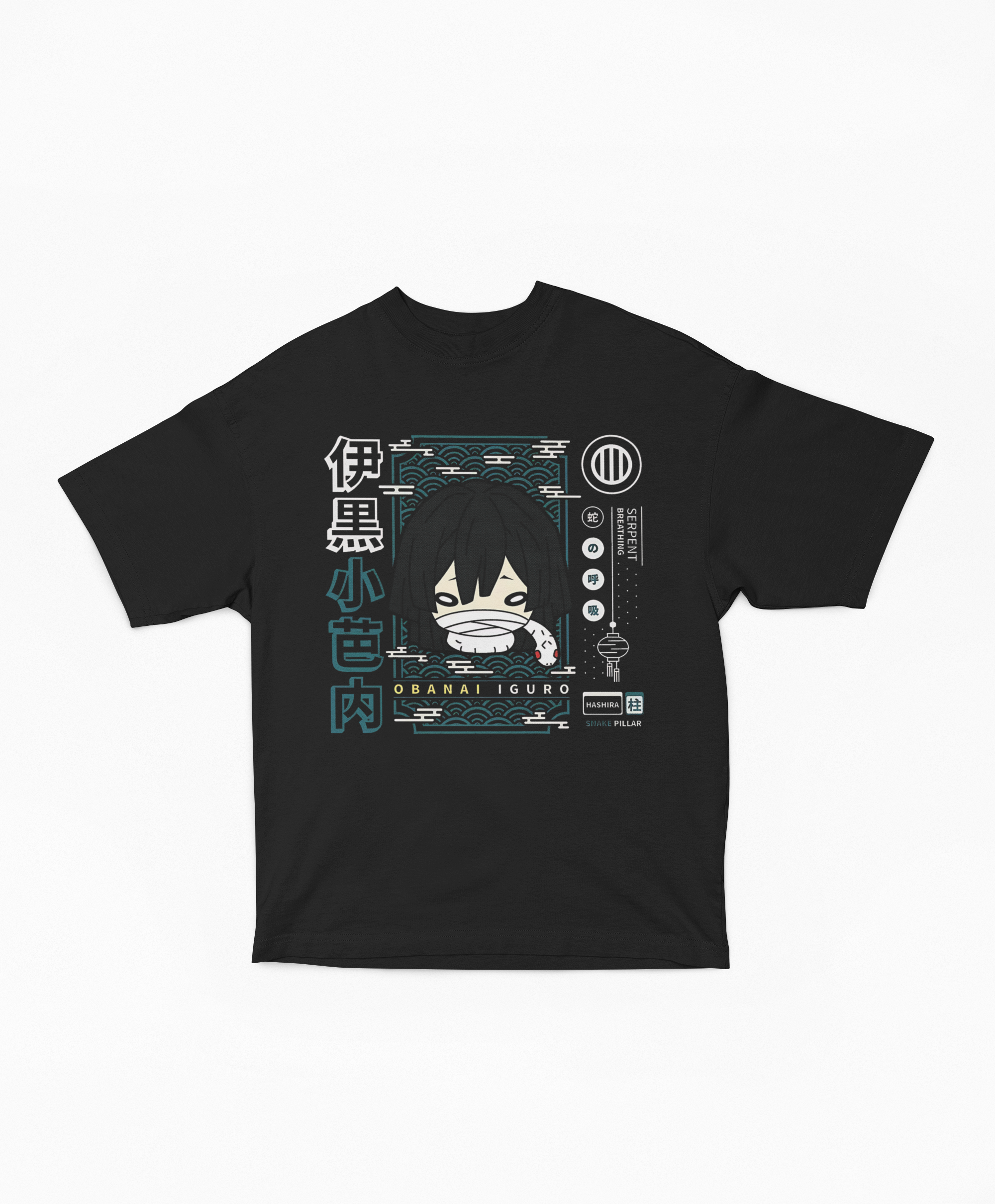 Playera Oversize Oscura Obanai Iguro Chibi | Hashira Serpiente Minimalista Modular