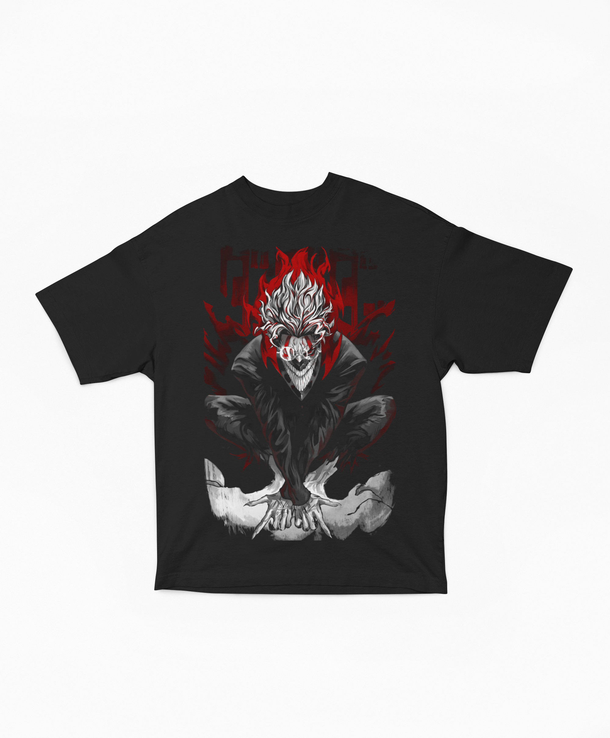 Playera Oversize Negra Okarun Transformación Demonio | Cráneo Streetwear Dandadan
