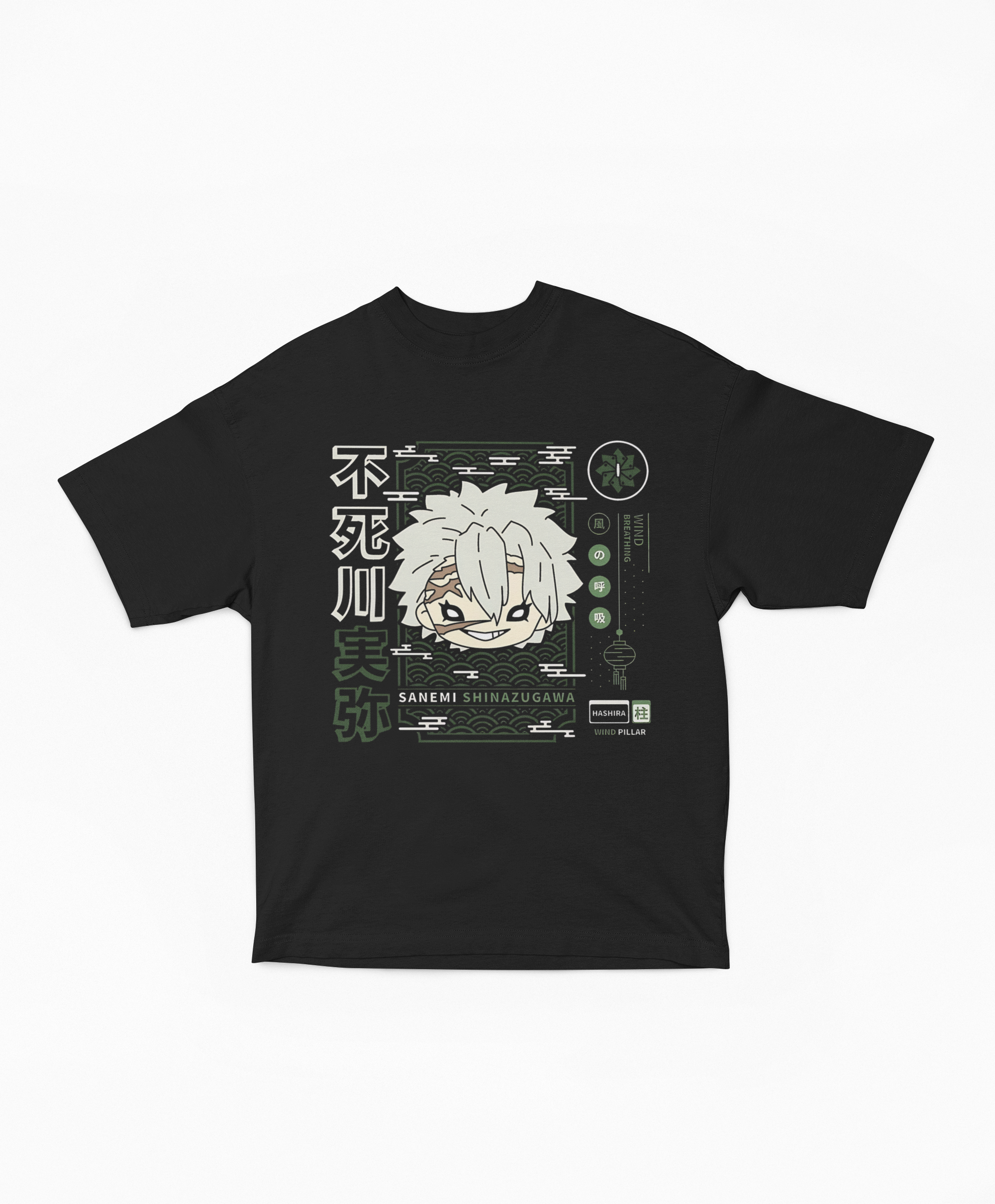 Playera Oversize Shinazugawa Sanemi Chibi Modular | Hashira del Viento Diseño Urbano