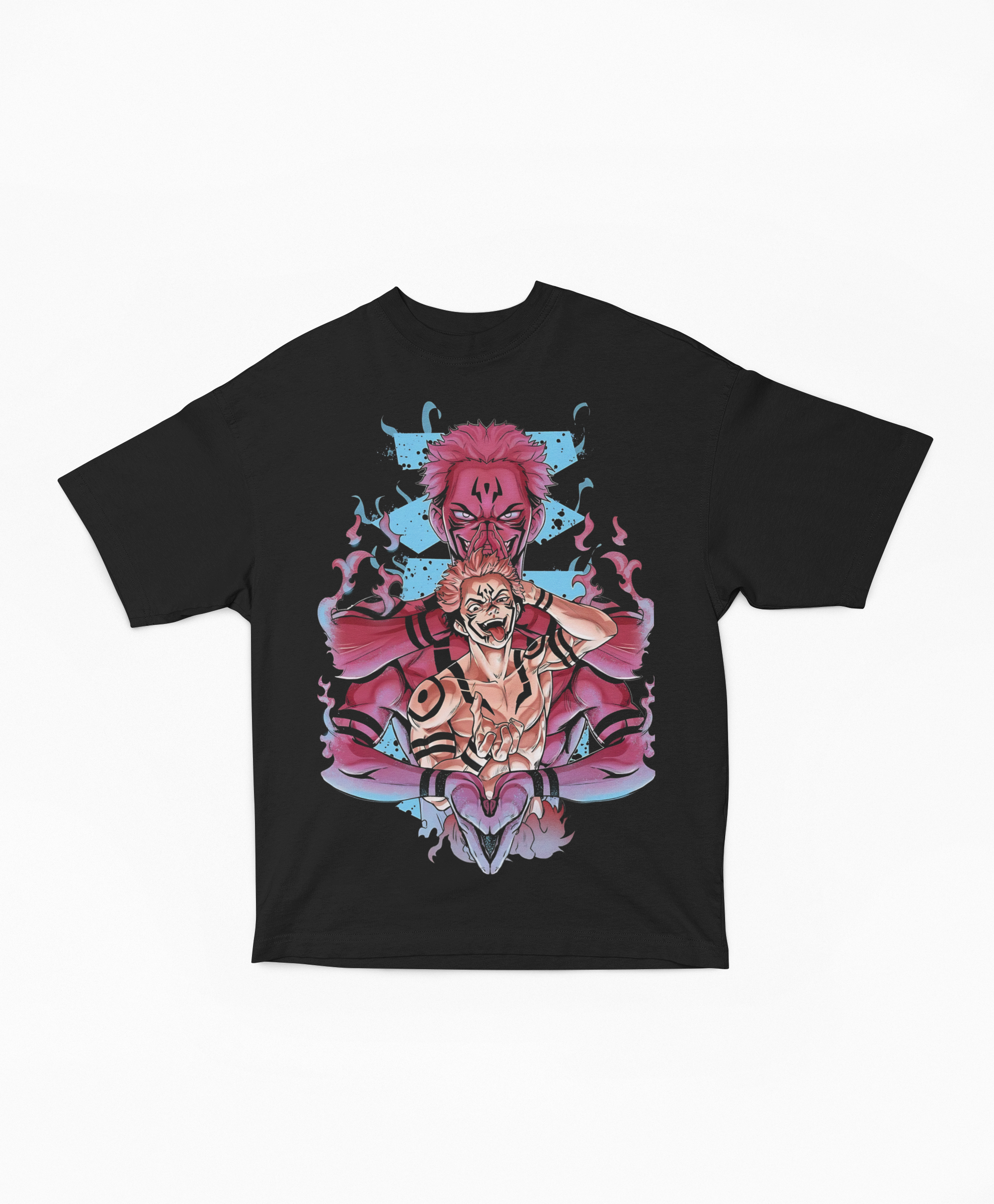 Playera Oversize Negra Ryomen Sukuna | Llama Roja Diez Sombras JJK