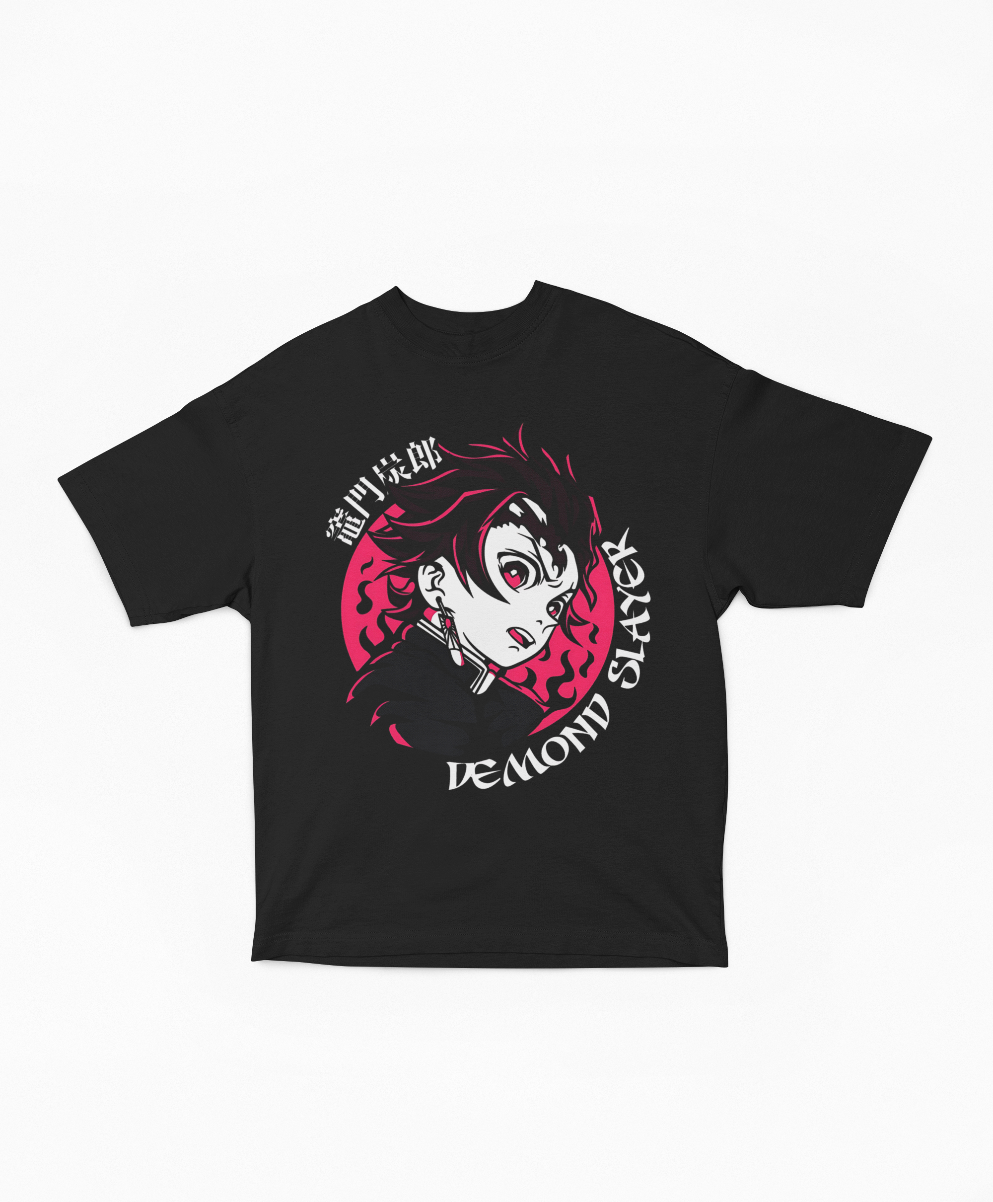Playera Oversize Kamado Tanjiro Retrato de Combate | Diseño Gráfico Circular Estilo Manga Japonés