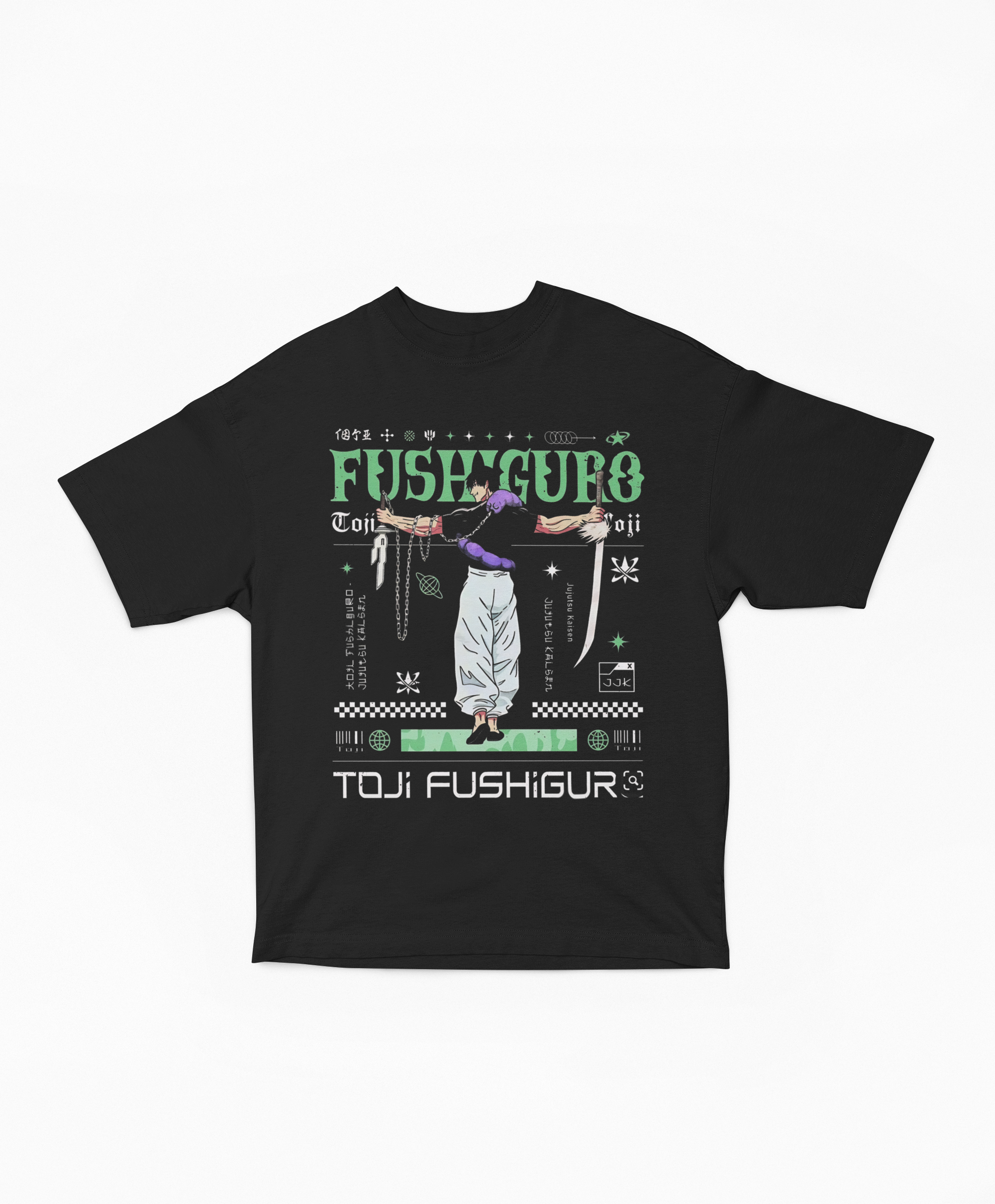Playera Oversize Negra Toji Fushiguro | Arsenal Maldito Estilo Hacker JJK
