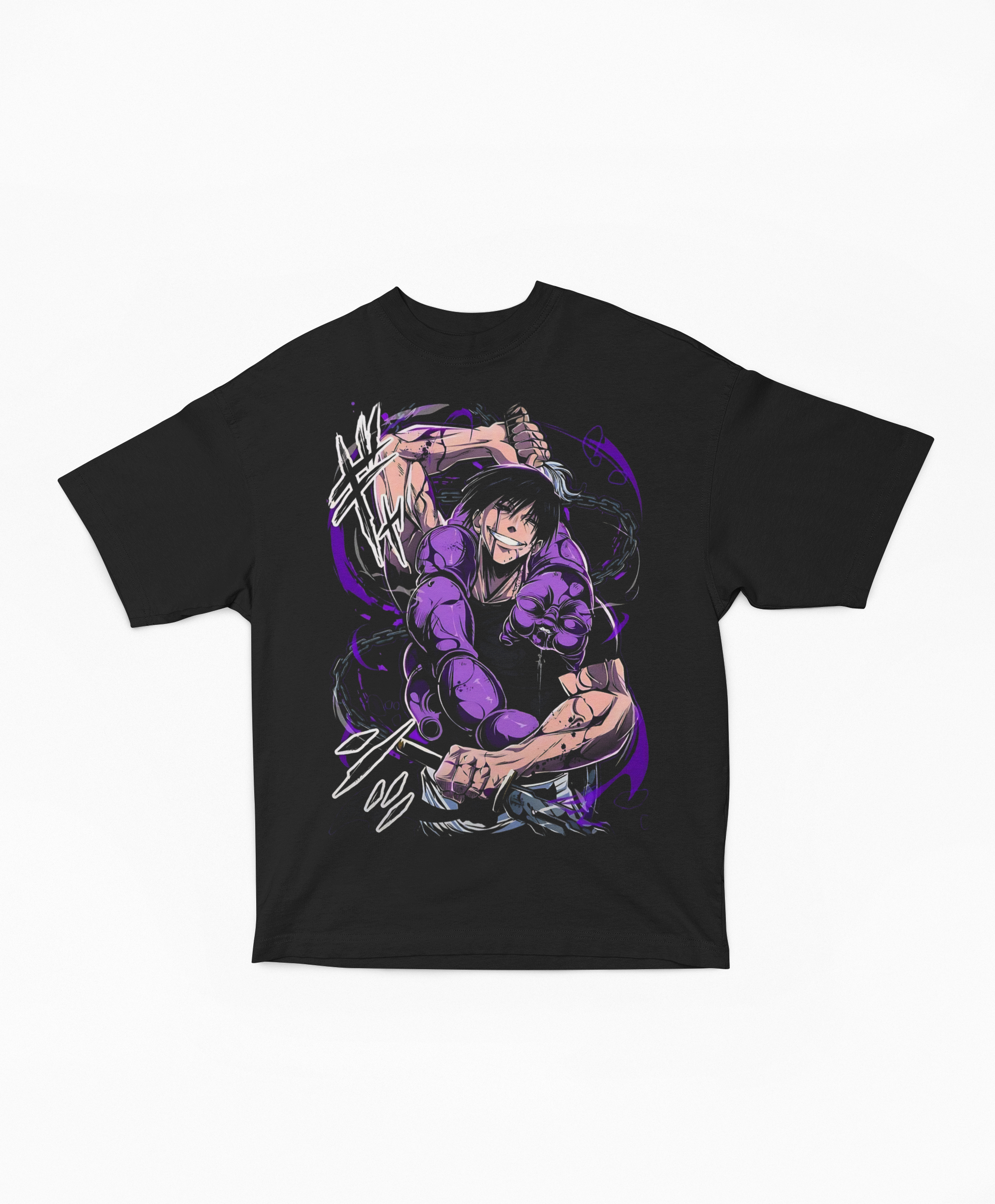 Playera Oversize Negra Toji Fushiguro | Fuerza Pura Neón Púrpura JJK