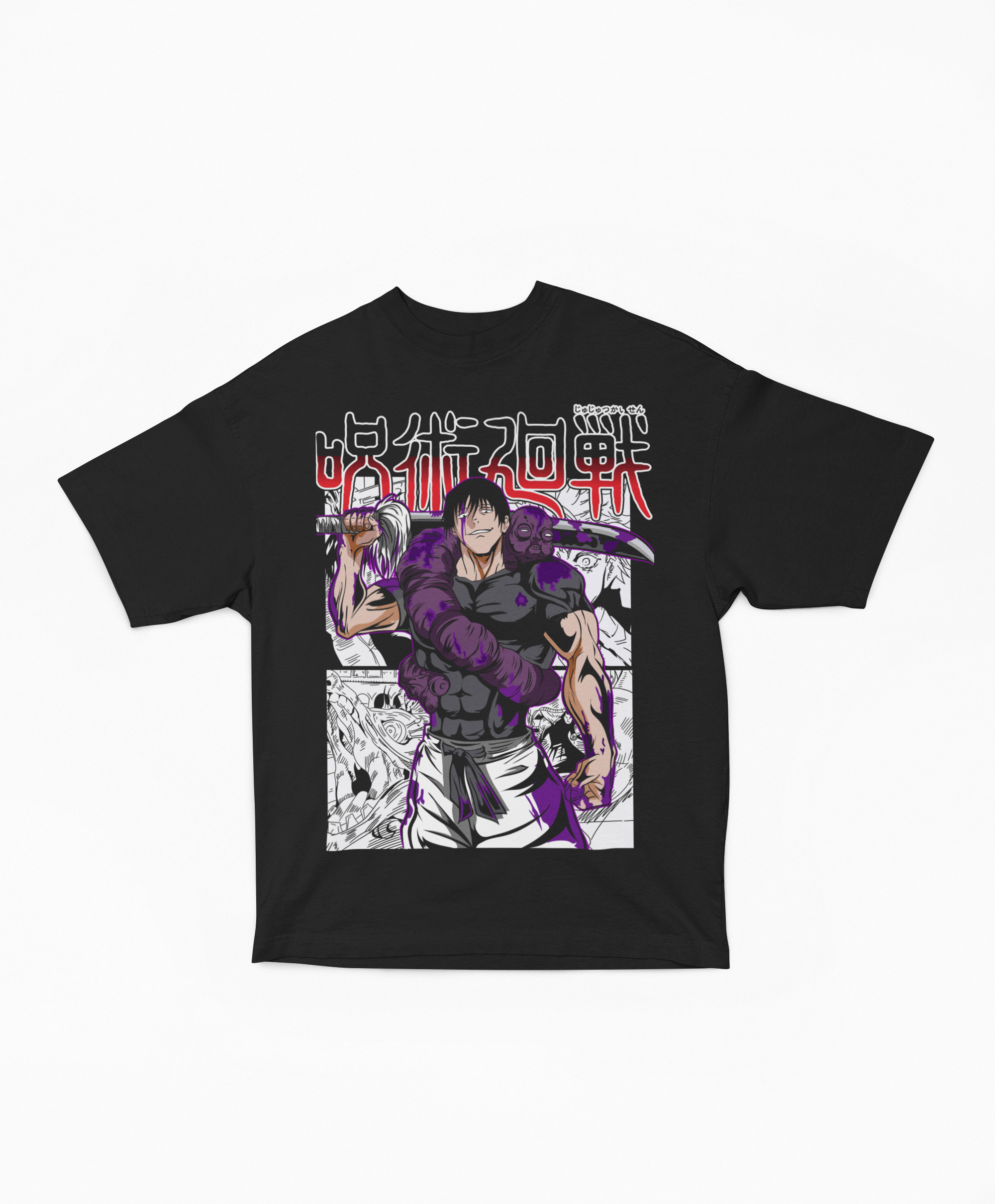 Playera Oversize Negra Toji Fushiguro | Fuerza Física y Arsenal Púrpura JJK