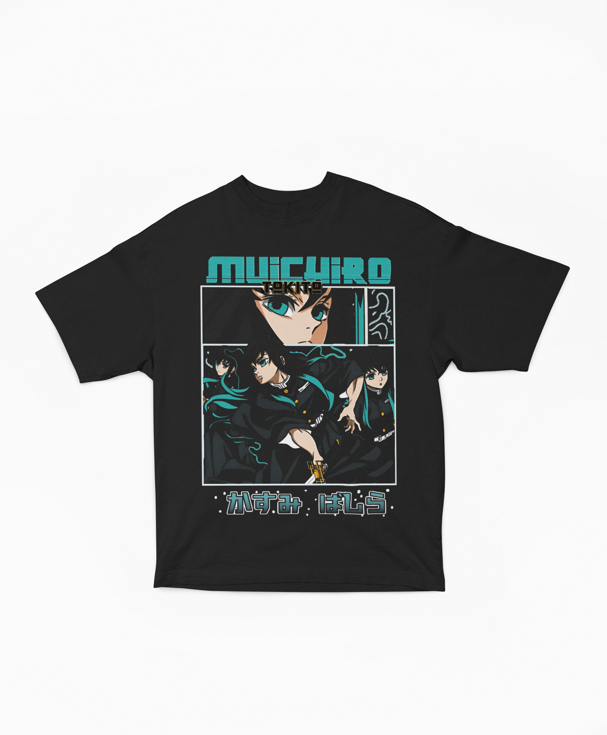 Playera Oversize Oscura Muichiro Tokito Collage Viñetas Manga | Diseño Gráfico Japonés Cyber