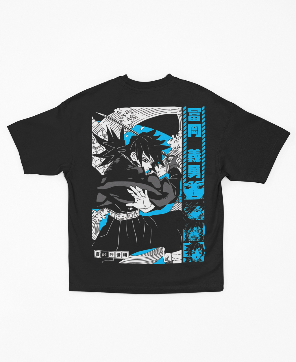 Playera Oversize Oscura Giyu Tomioka Hashira Backprint | Diseño Gráfico Ilustrativo