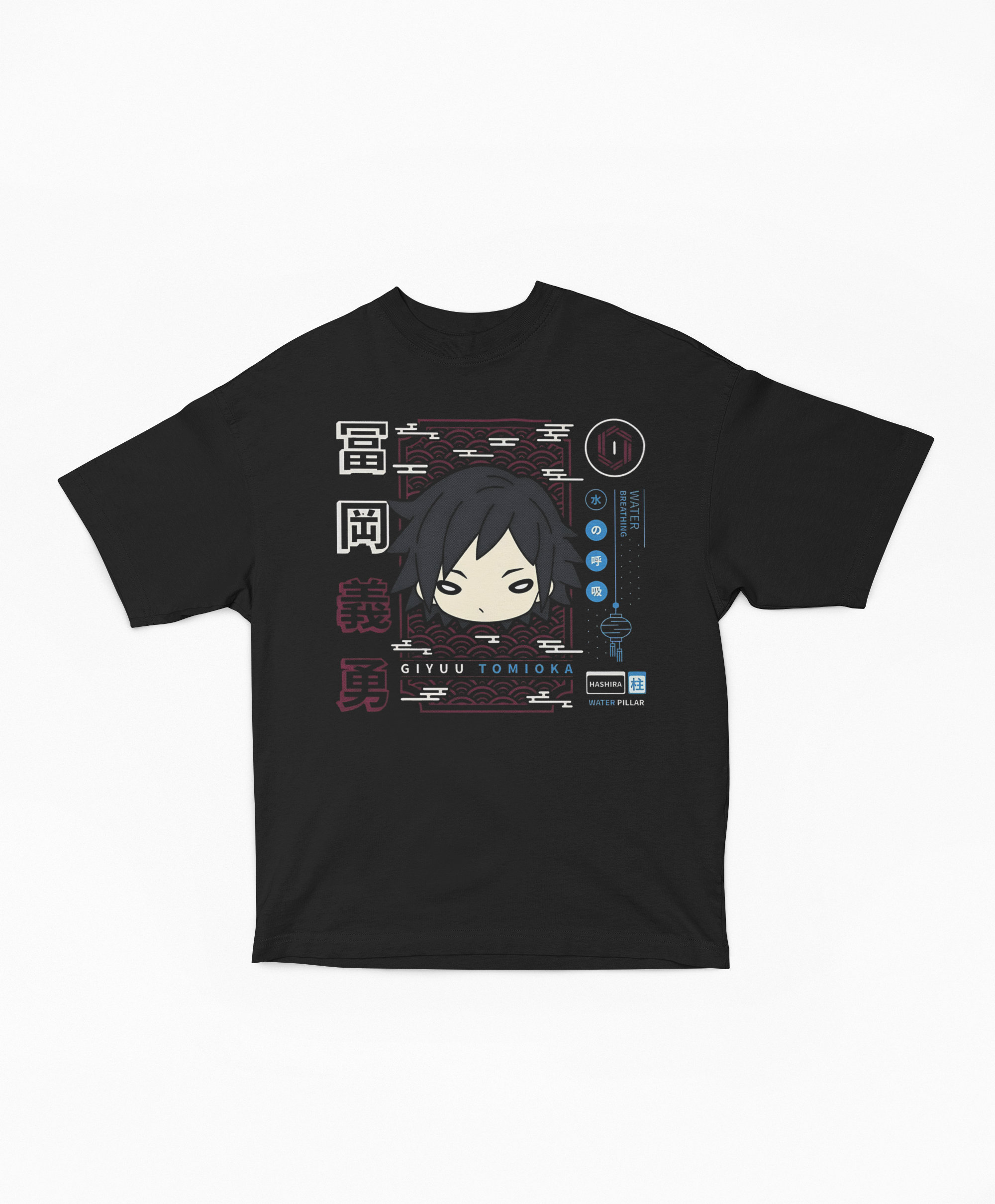 Playera Oversize Oscura Giyu Tomioka Hashira Minimalista | Diseño Gráfico Chibi Japonés