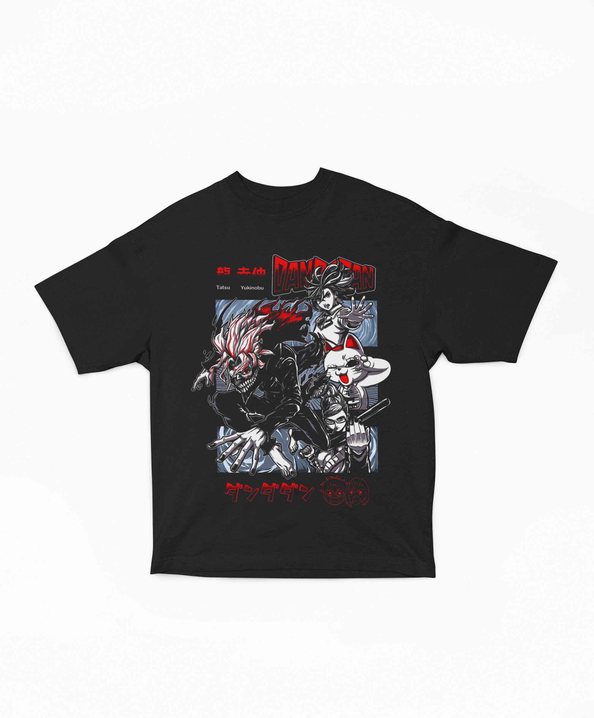 Playera Oversize Negra Dandadan Trío Yōkai | Okarun Momo Turbo Abuela Acción