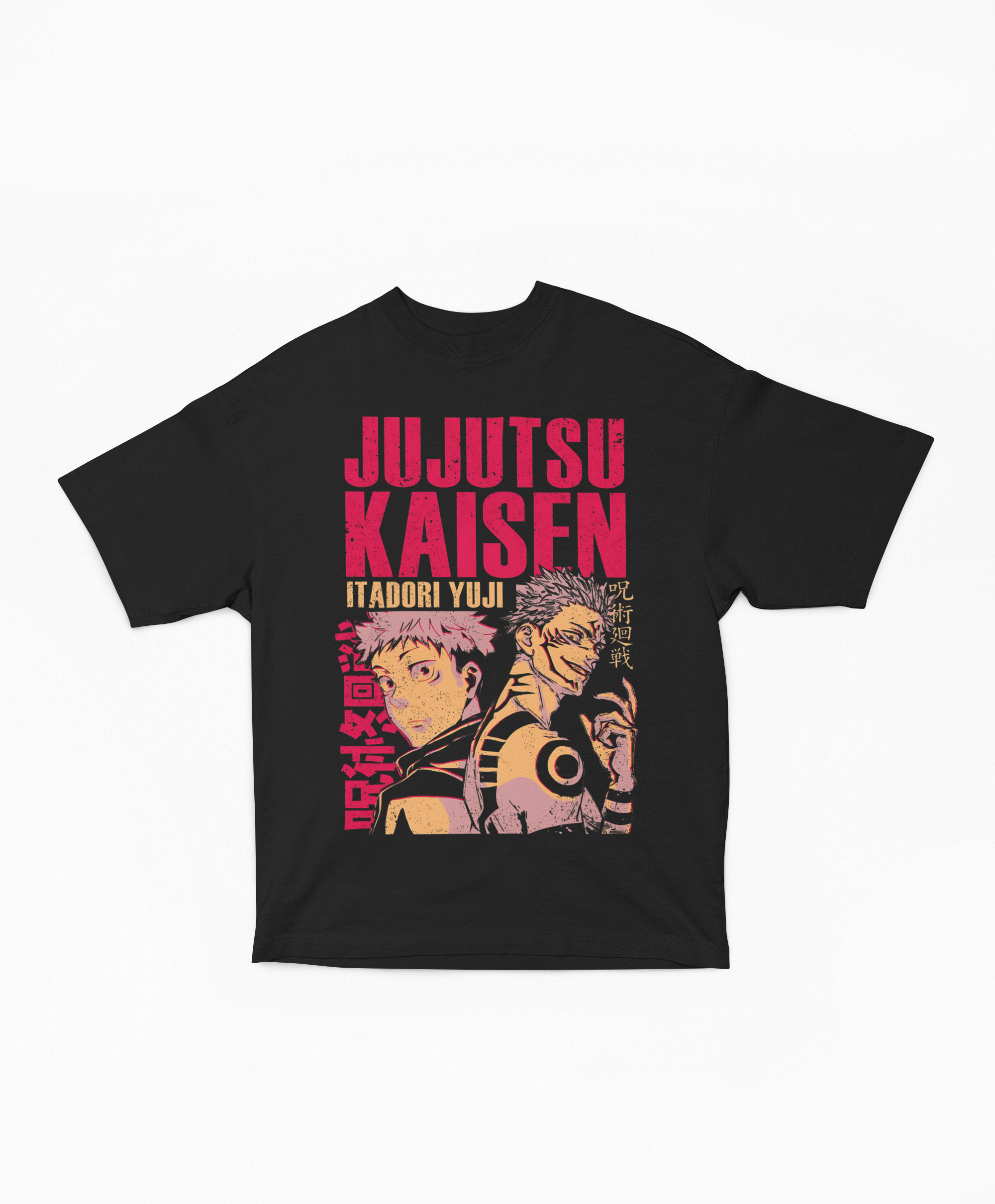 Playera Oversize Negra Yuji Itadori y Sukuna | Dualidad Maldita Neón JJK