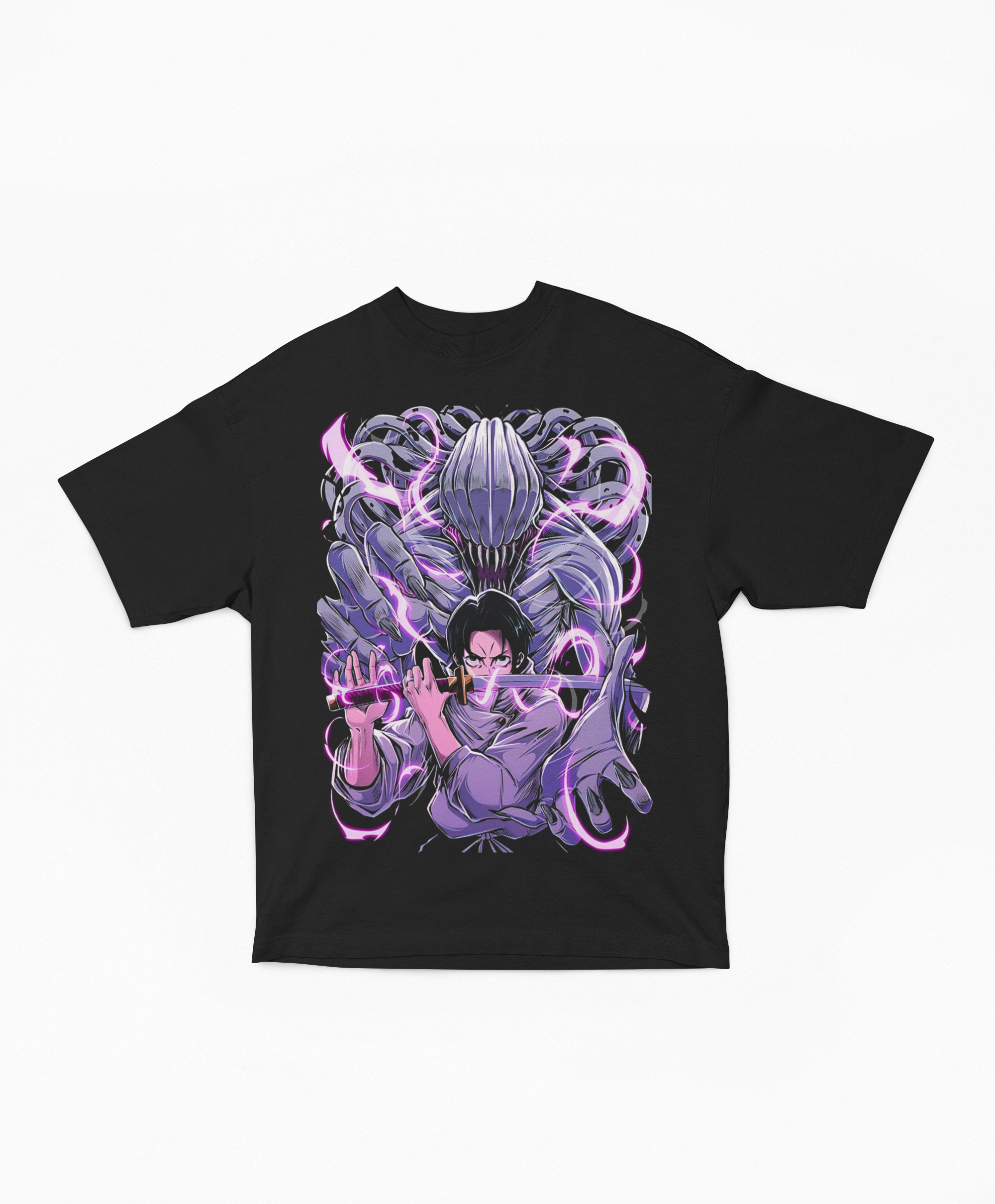 Playera Oversize Negra Yuta Okkotsu | Rika Origen Cadenas Neón Morado JJK