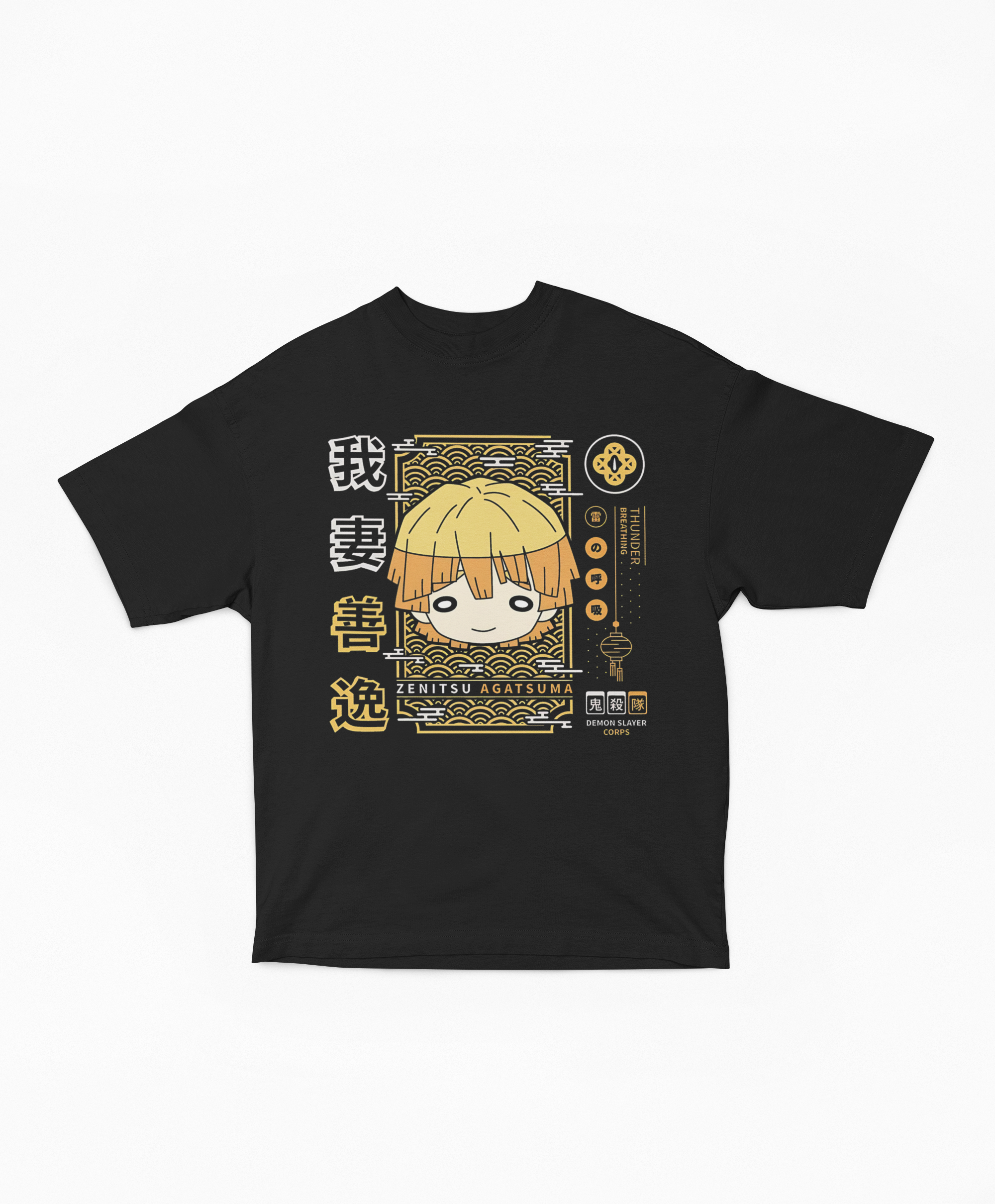 Playera Oversize Zenitsu Agatsuma Estilo Chibi Japonés | Diseño Modular Respiración del Rayo