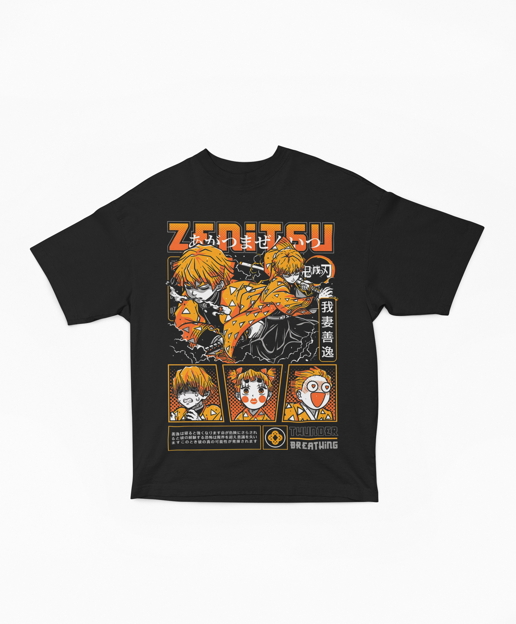 Playera Oversize Zenitsu Agatsuma Paneles de Cómic | Diseño de Evolución de Combate y Personalidad