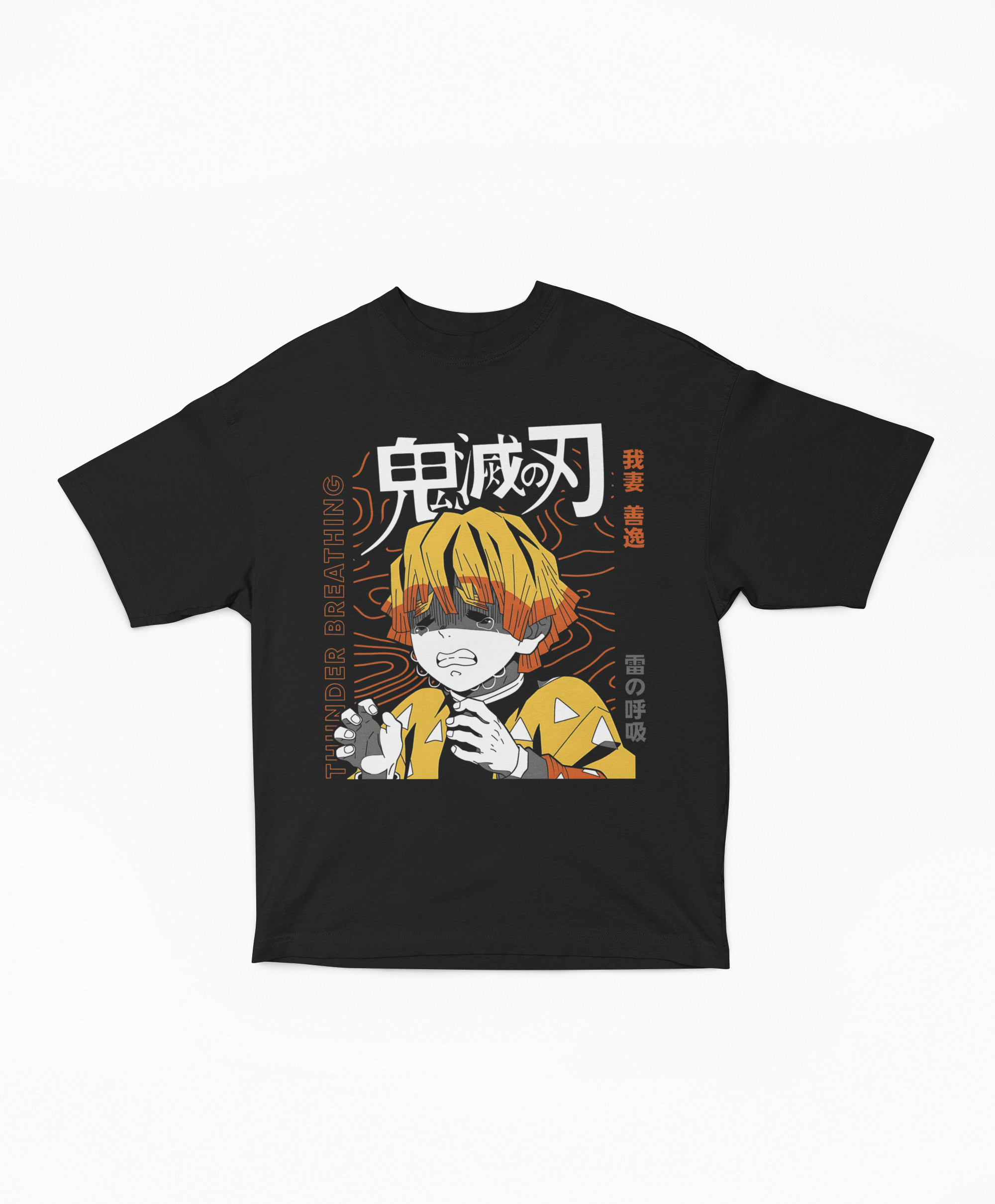 Playera Oversize Zenitsu Agatsuma Miedo Extremo | Diseño Gráfico Japonés Tipográfico de Alto Impacto